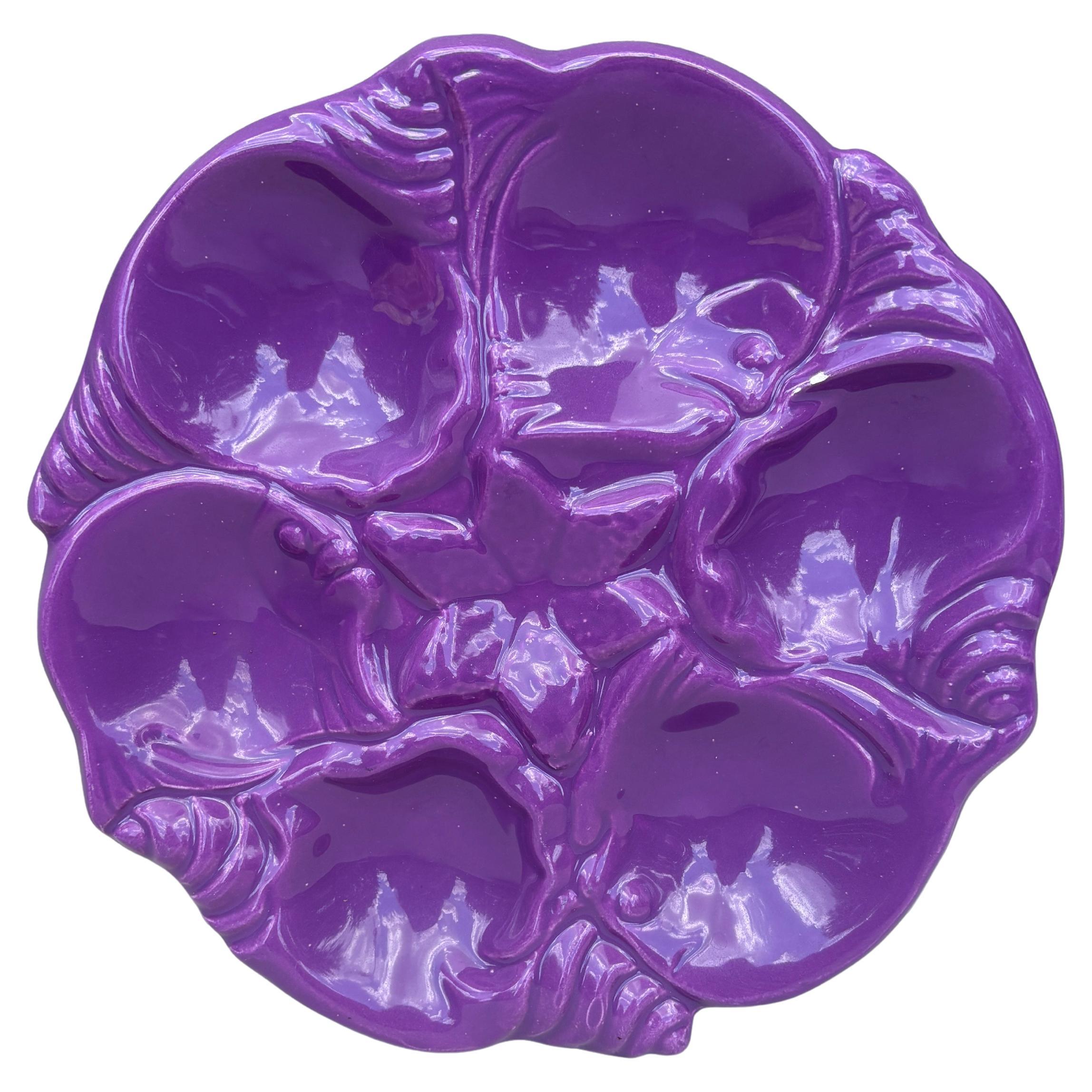 Mid-Century Majolica Purple Oyster Plate Vallauris For Sale