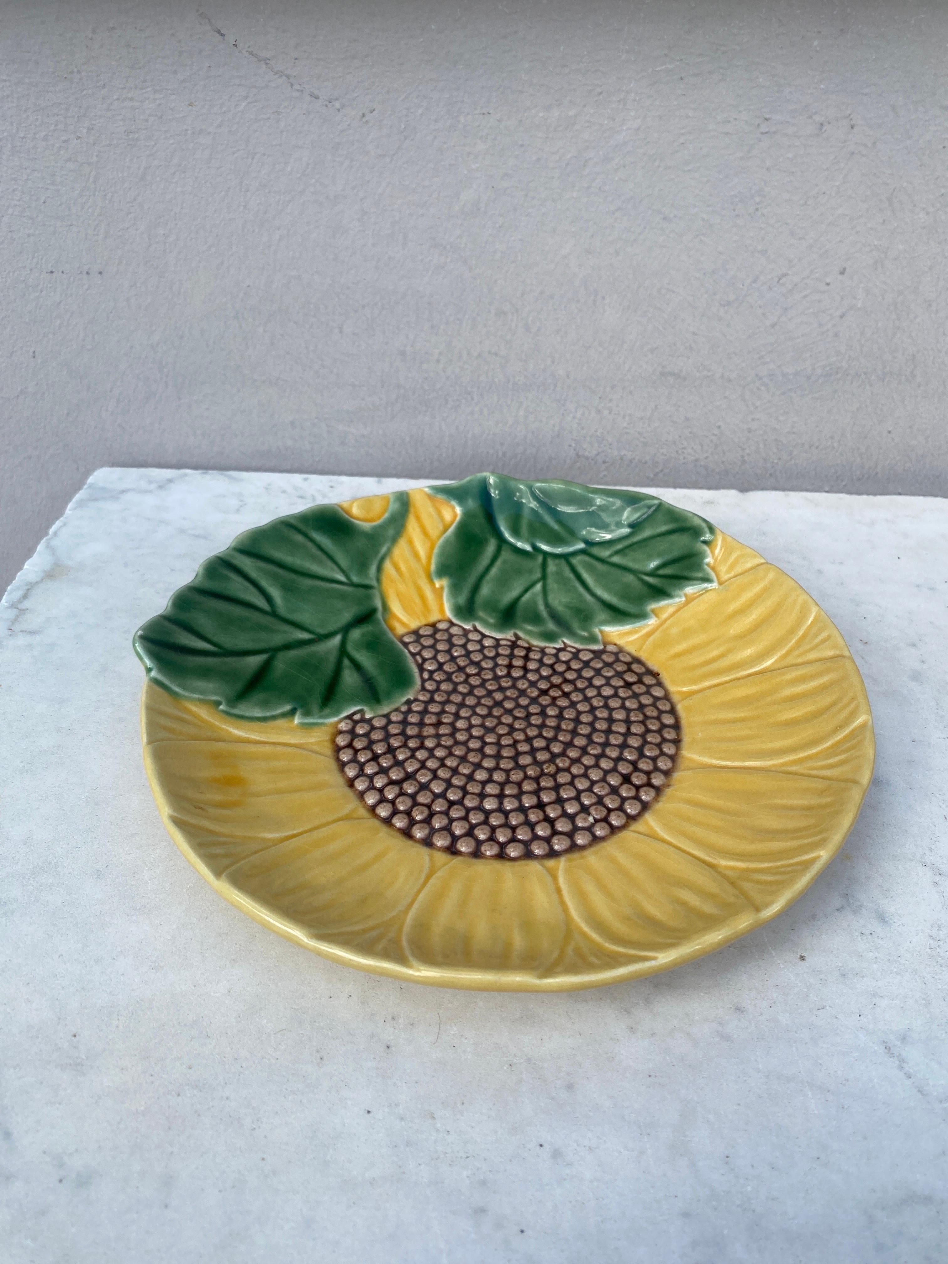 Mid-Century Majolica Sunflower Plate.
