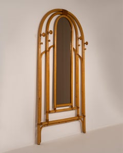 Miroir et porte-manteau en rotin de Malacca du milieu du siècle, 1960, Italie