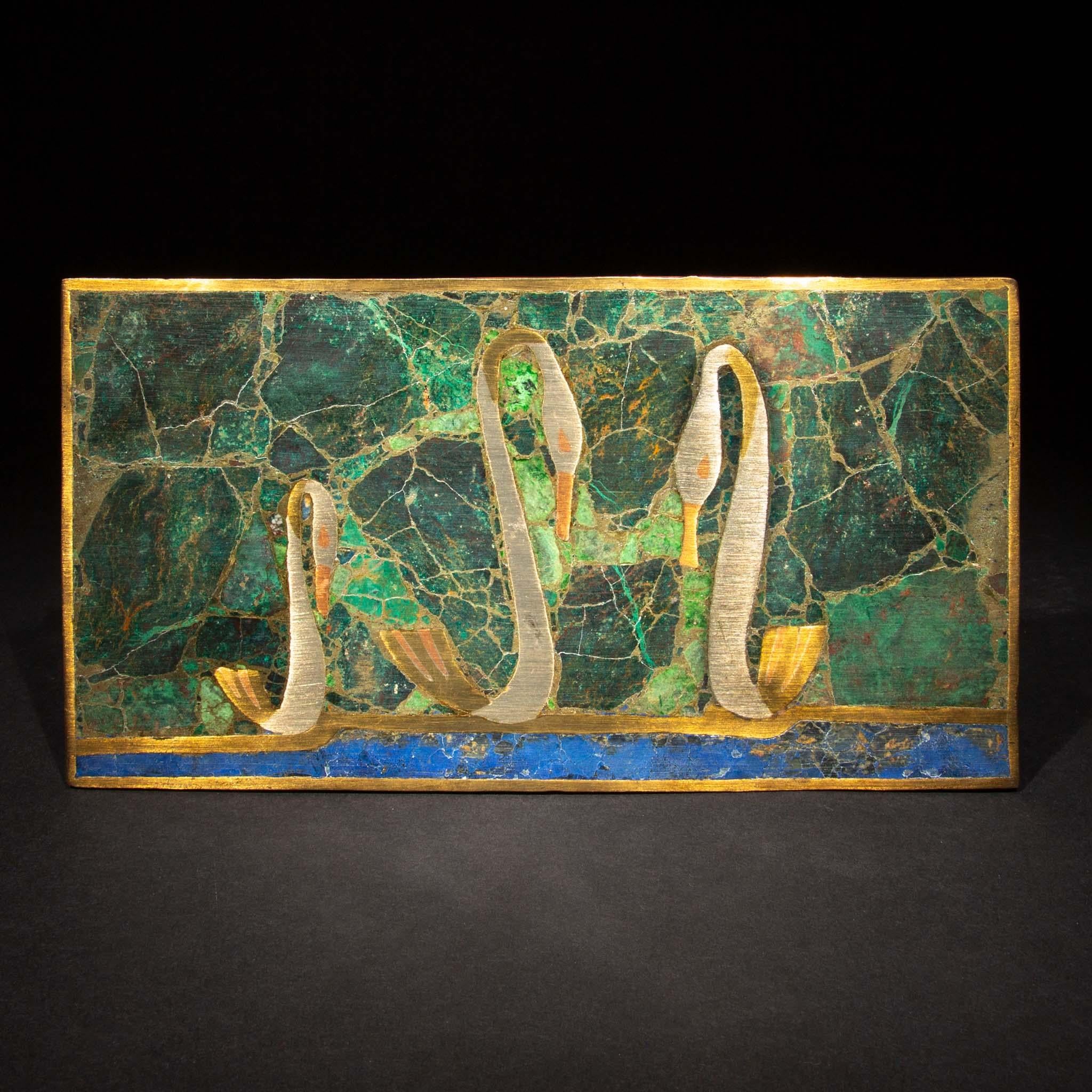20th Century Mid-Century Malachite Chrysocolla & Lapis Inlaid Box For Sale