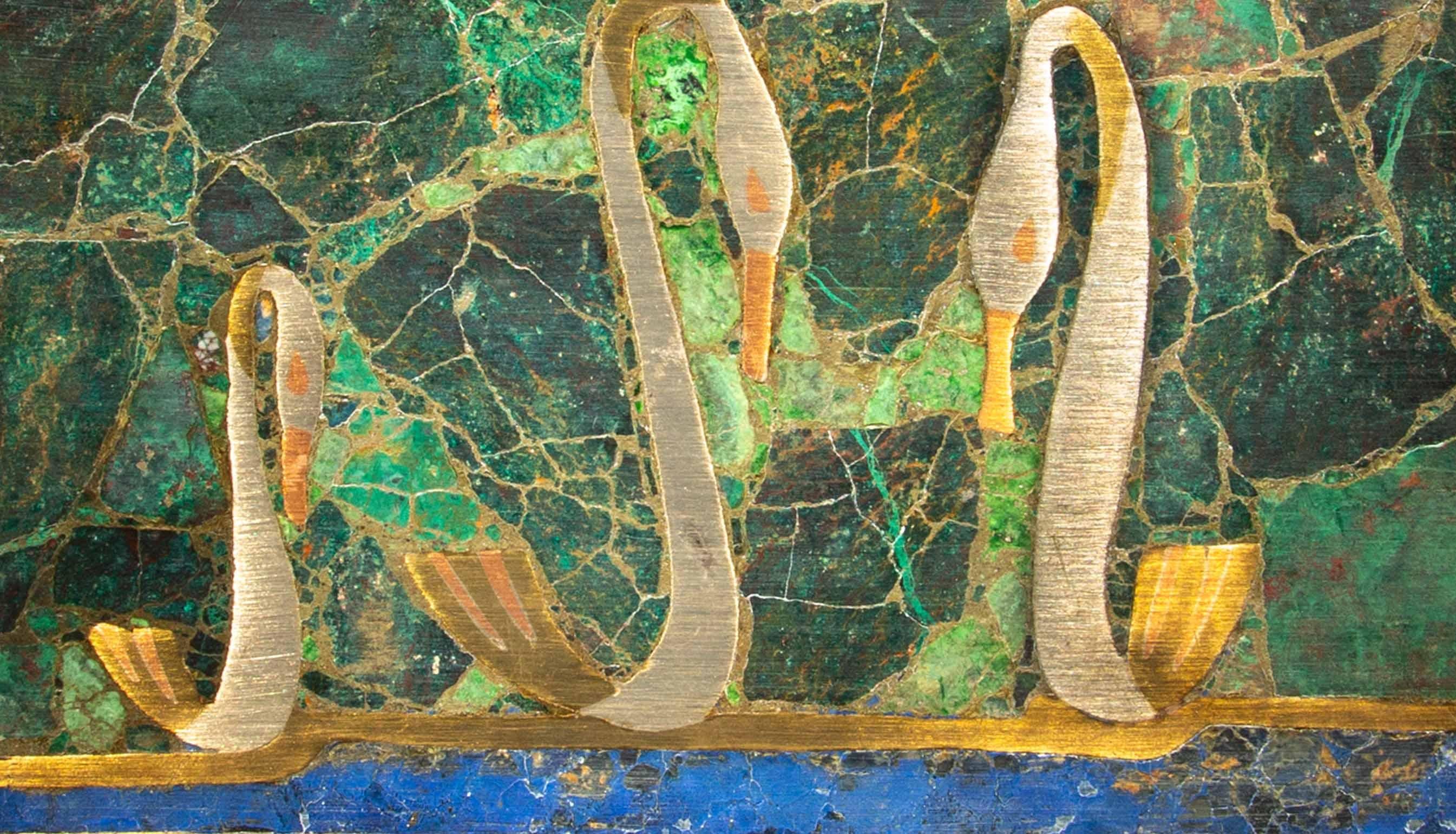 Brass Mid-Century Malachite Chrysocolla & Lapis Inlaid Box For Sale