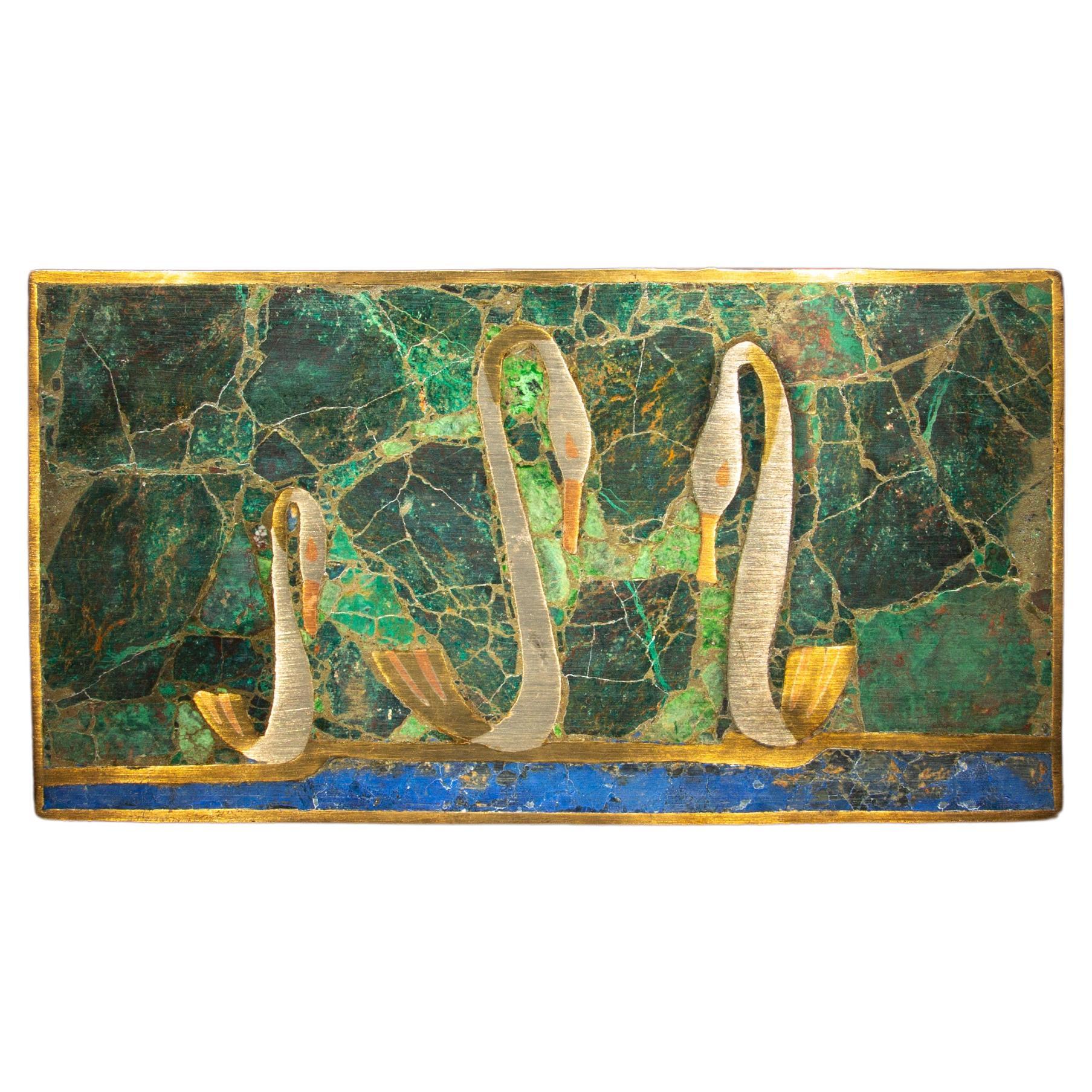 Mid-Century Malachite Chrysocolla & Lapis Inlaid Box For Sale