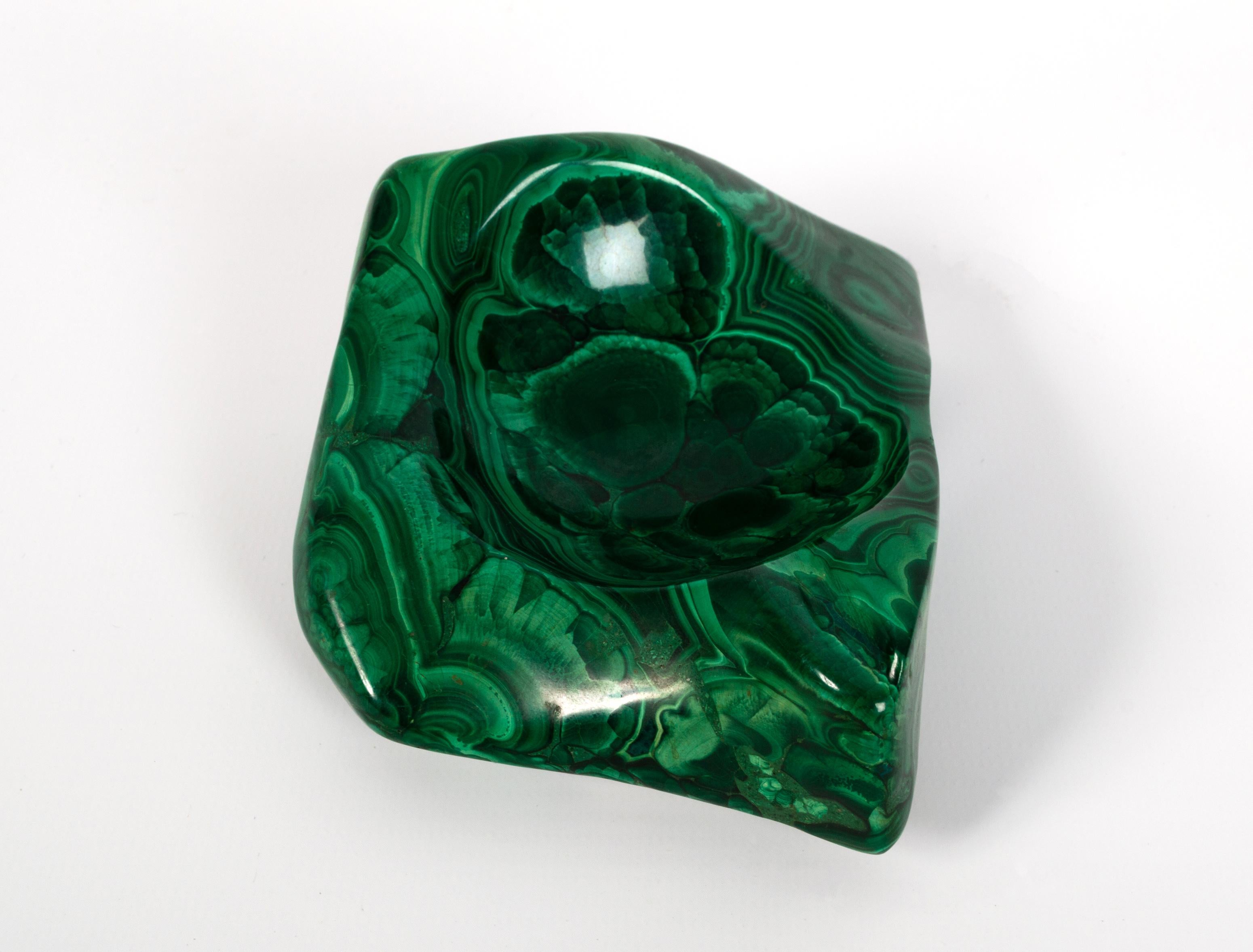 Hand-Carved Mid-Century Malachite Vide Poche Ashtray, Italy, C.1950 For Sale