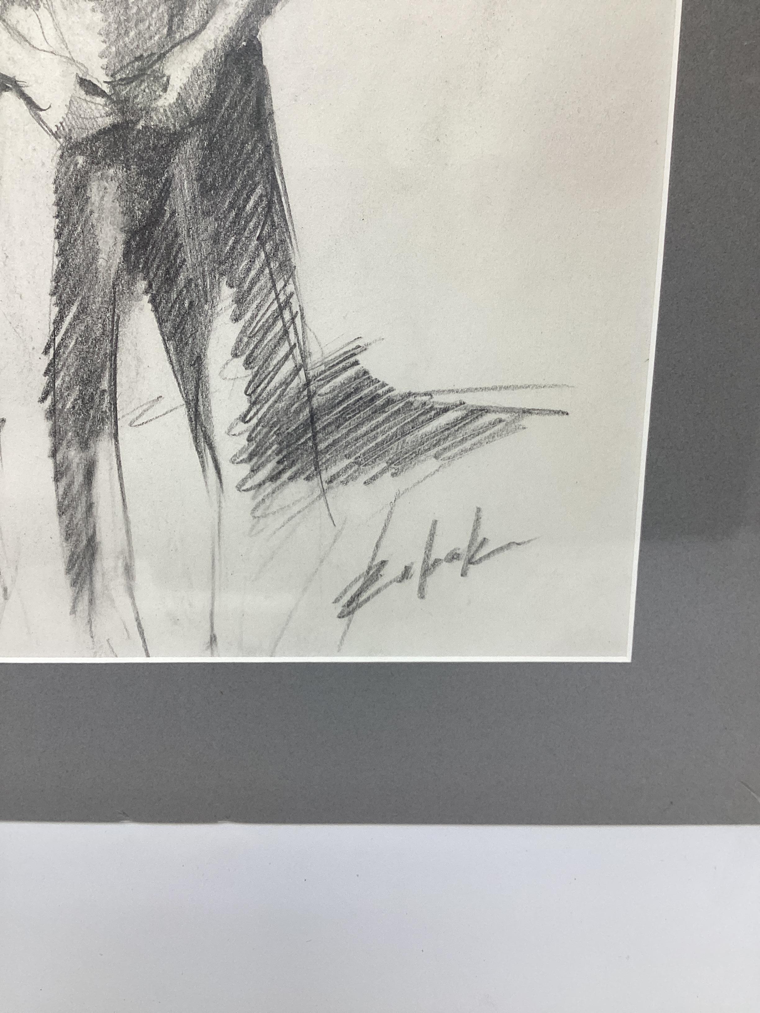 Mid Century Male Charcoal Drawings Set of 2  For Sale 4