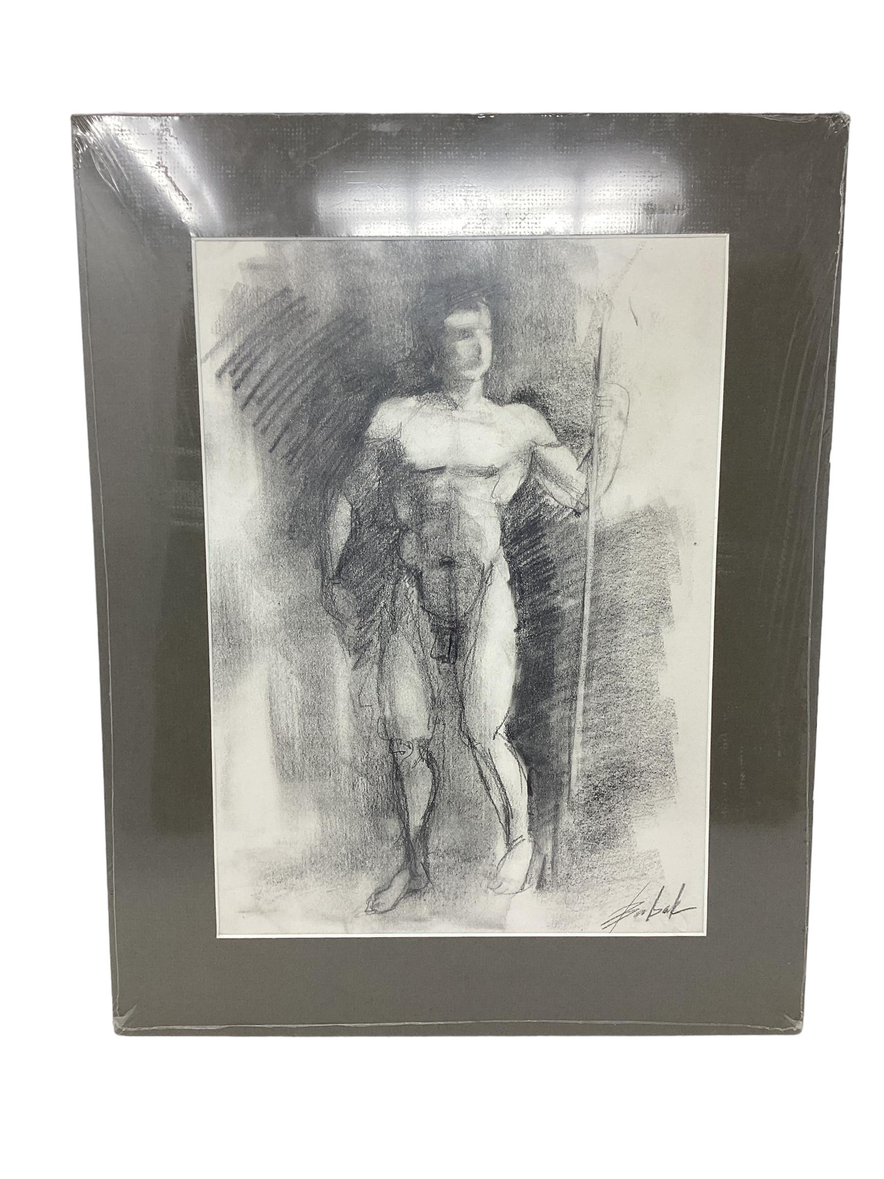 Mid-Century Modern Mid Century Male Charcoal Drawings Set of 2  For Sale