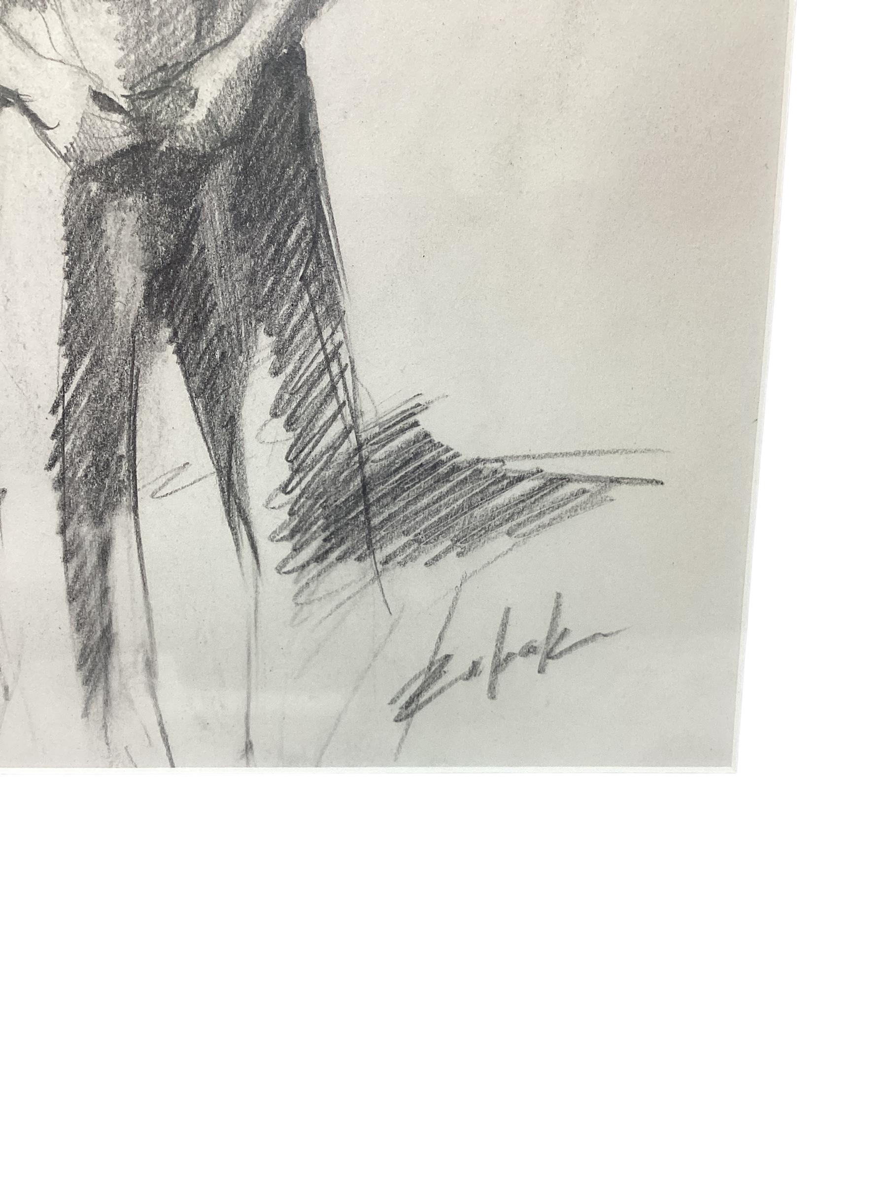 Mid Century Male Charcoal Drawings Set of 2  In Good Condition For Sale In Chapel Hill, NC