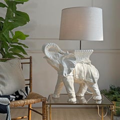 Mid Century Malicorne White Ceramic Elephant Table Lamp