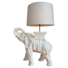 Mid Century Malicorne White Ceramic Elephant Table Lamp