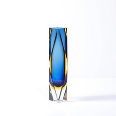 Vase du milieu du siècle en verre de Murano facetté de Mandruzzato en citrine et céruléen fumé