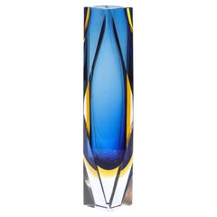 Mid-Century Mandruzzato Faceted Murano Glass Vase in Citrine and Smoked Cerulean