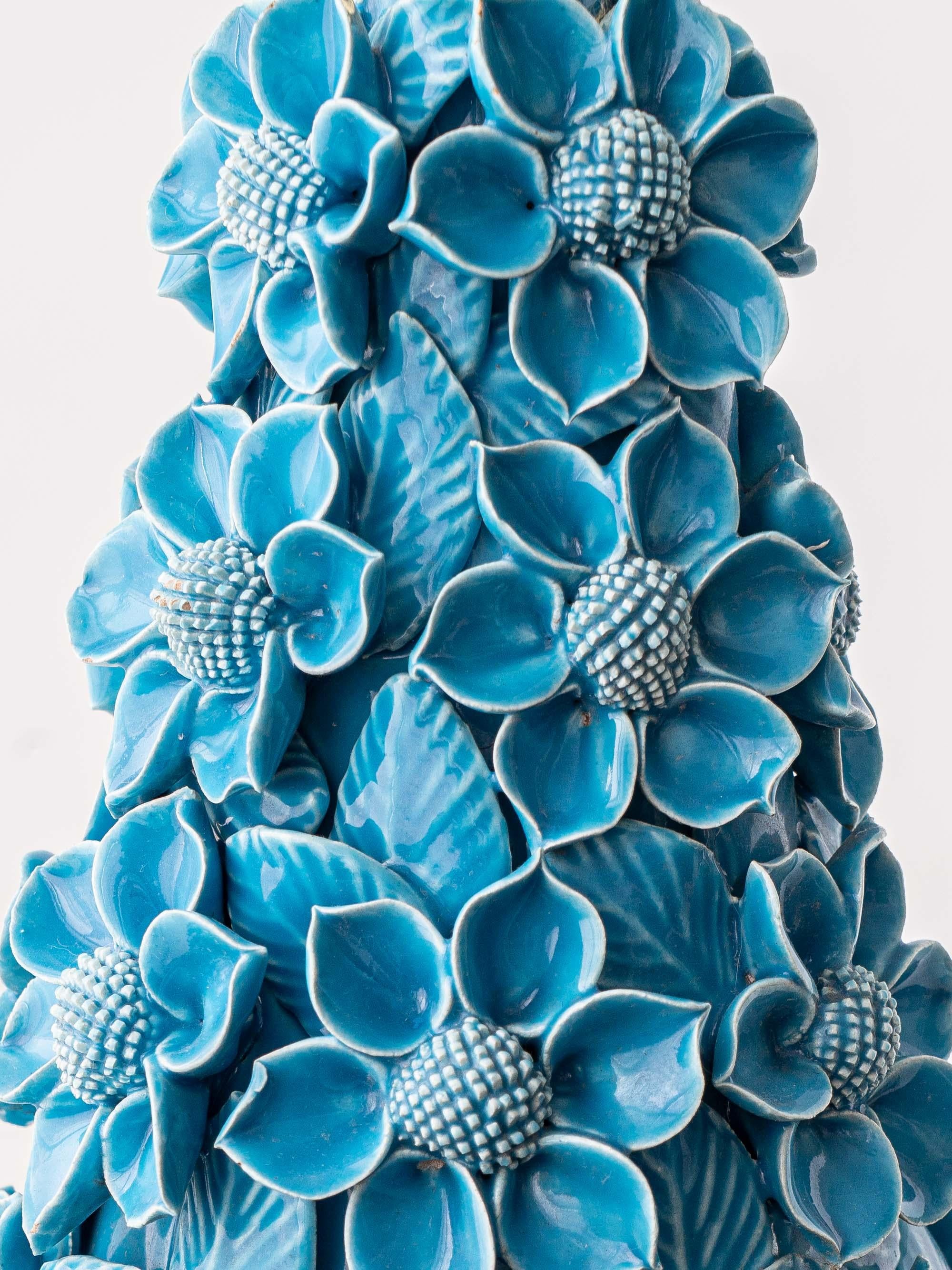 Lampe de table Manises du milieu du siècle en céramique émaillée turquoise, abat-jour en soie neuf en vente 3