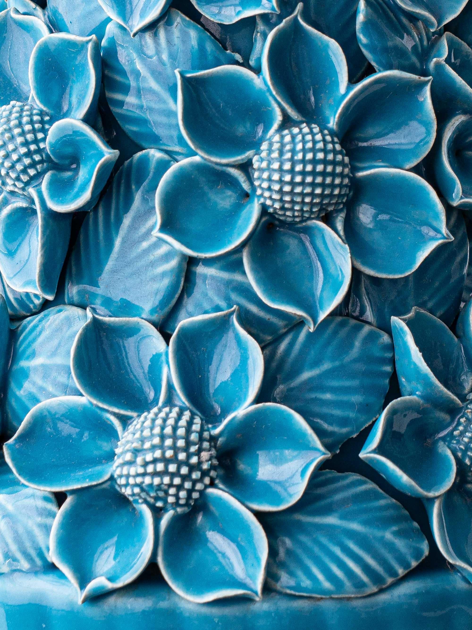 Lampe de table Manises du milieu du siècle en céramique émaillée turquoise, abat-jour en soie neuf en vente 4