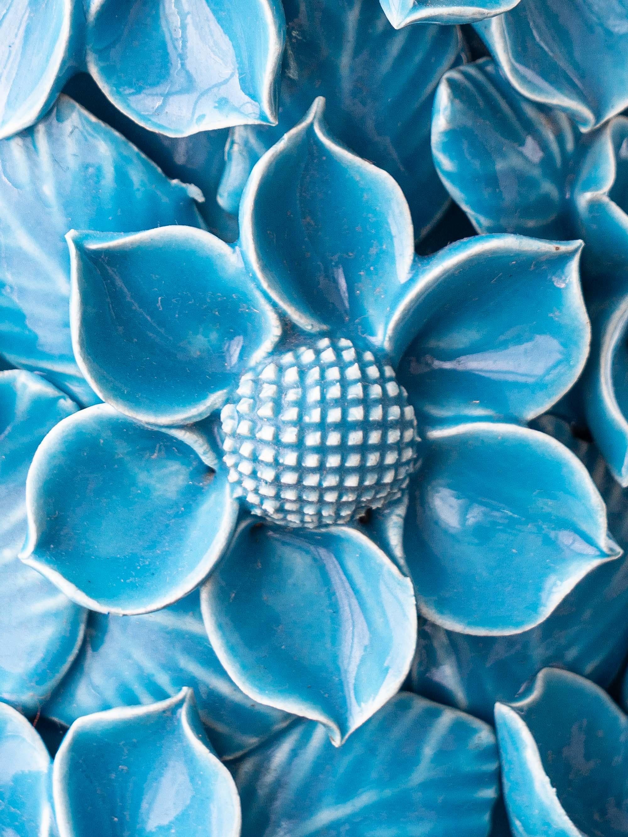 Lampe de table Manises du milieu du siècle en céramique émaillée turquoise, abat-jour en soie neuf en vente 5