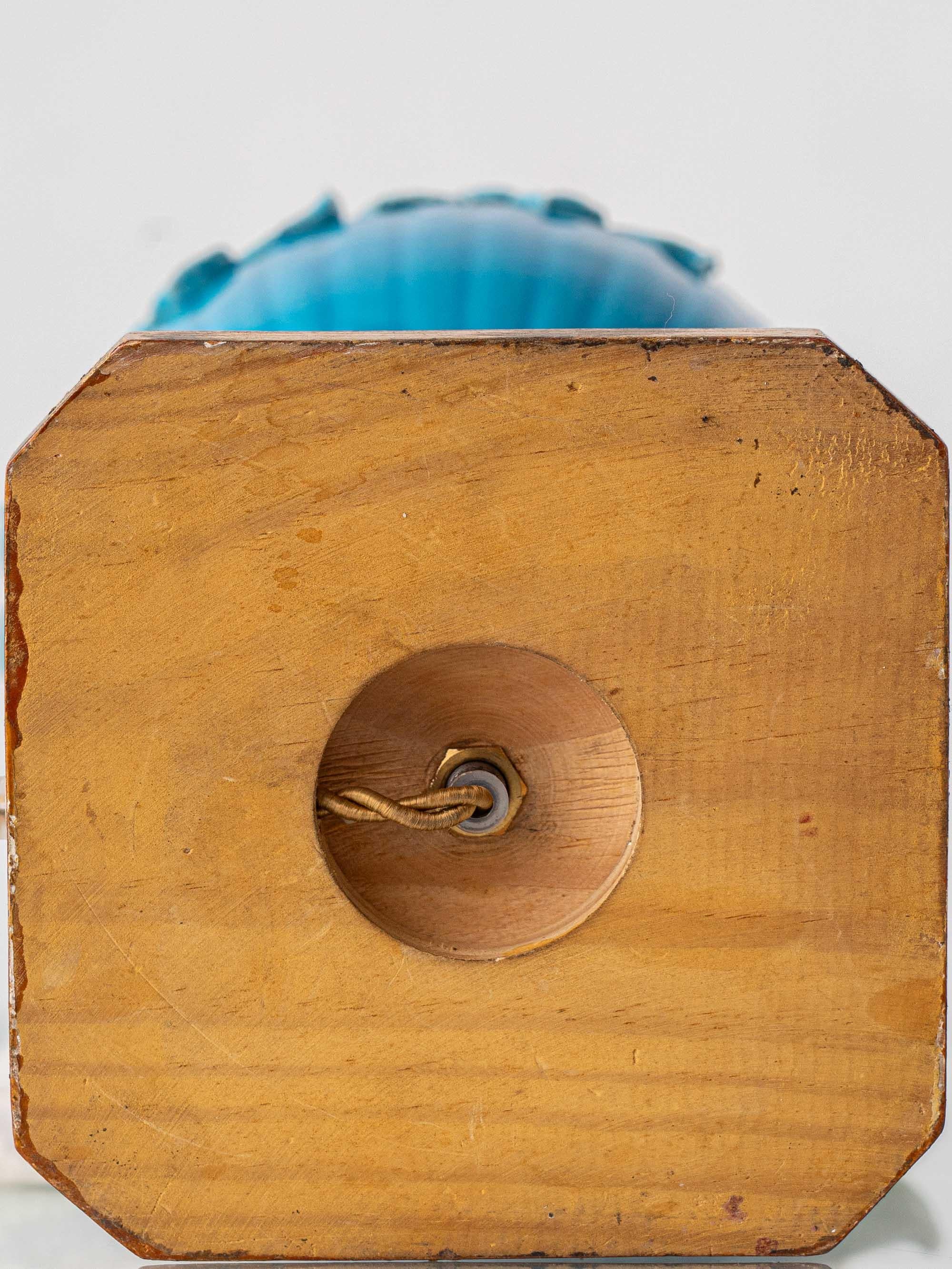 Lampe de table Manises du milieu du siècle en céramique émaillée turquoise, abat-jour en soie neuf en vente 8