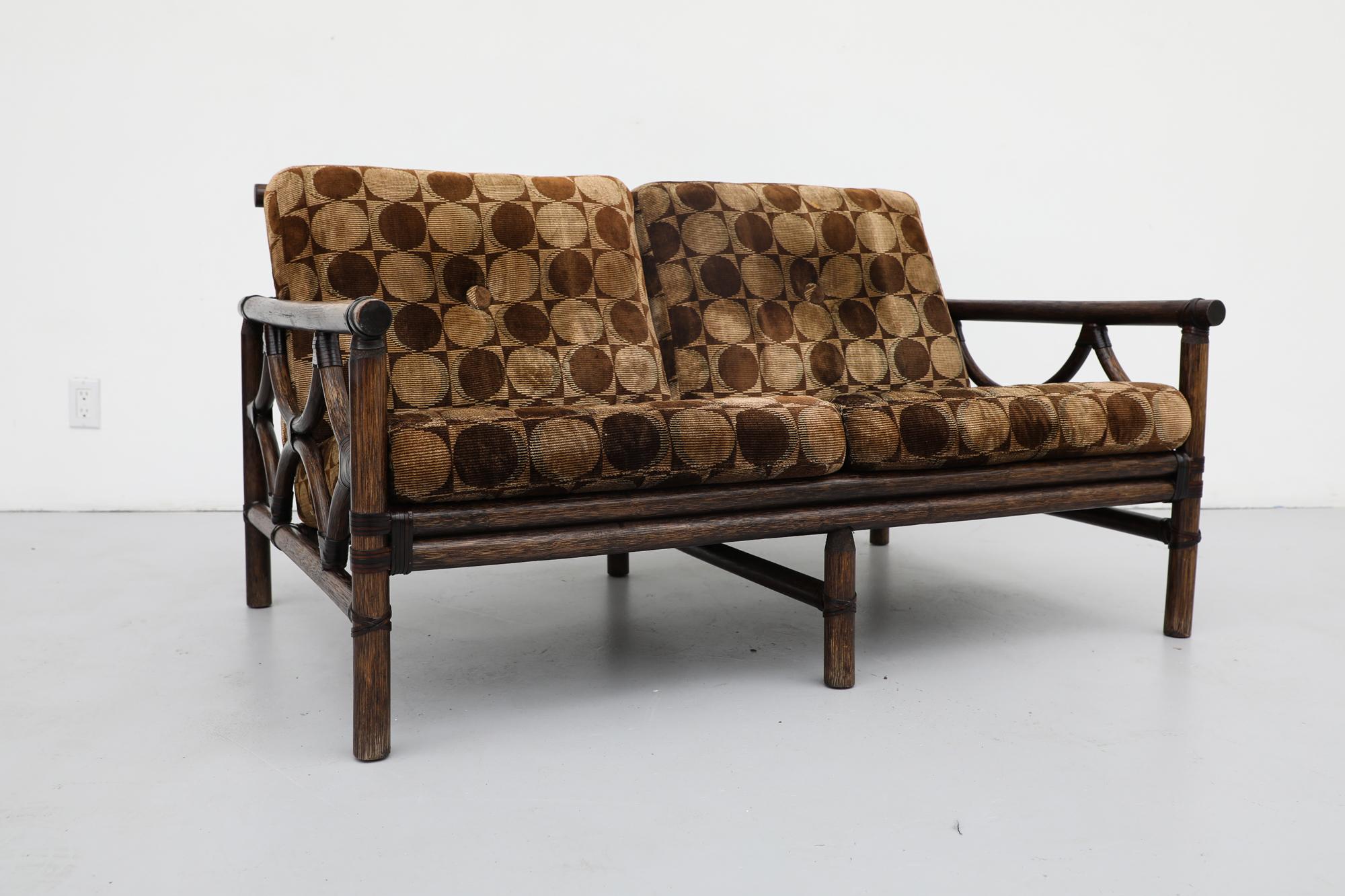Midcentury Manou Bamboo Loveseat w/ Brown Original Verner Panton Style Cushions For Sale 4