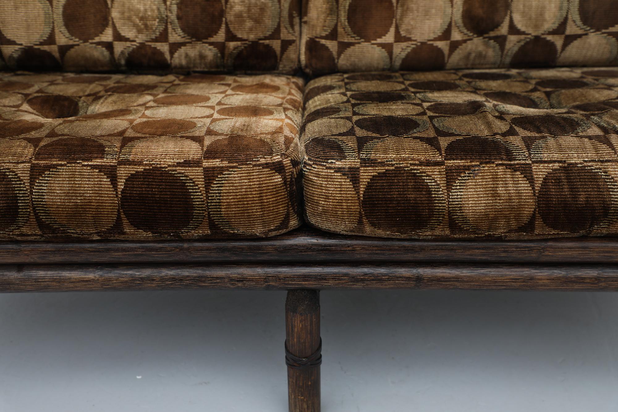 Midcentury Manou Bamboo Loveseat w/ Brown Original Verner Panton Style Cushions For Sale 9