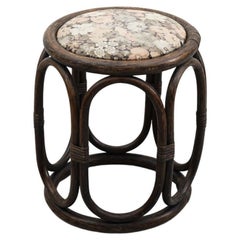 Manou Dark Mid-Century  Tabouret de pied en bambou avec coussin floral