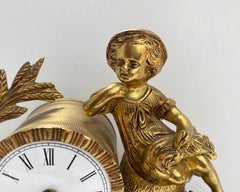 Midcentury Mantel Bronze Clock with Boy Figurine from France, circa 1960s