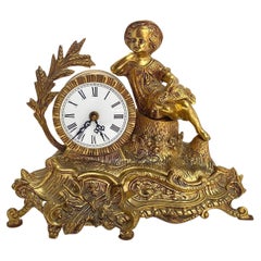 Used Midcentury Mantel Bronze Clock with Boy Figurine from France, circa 1960s