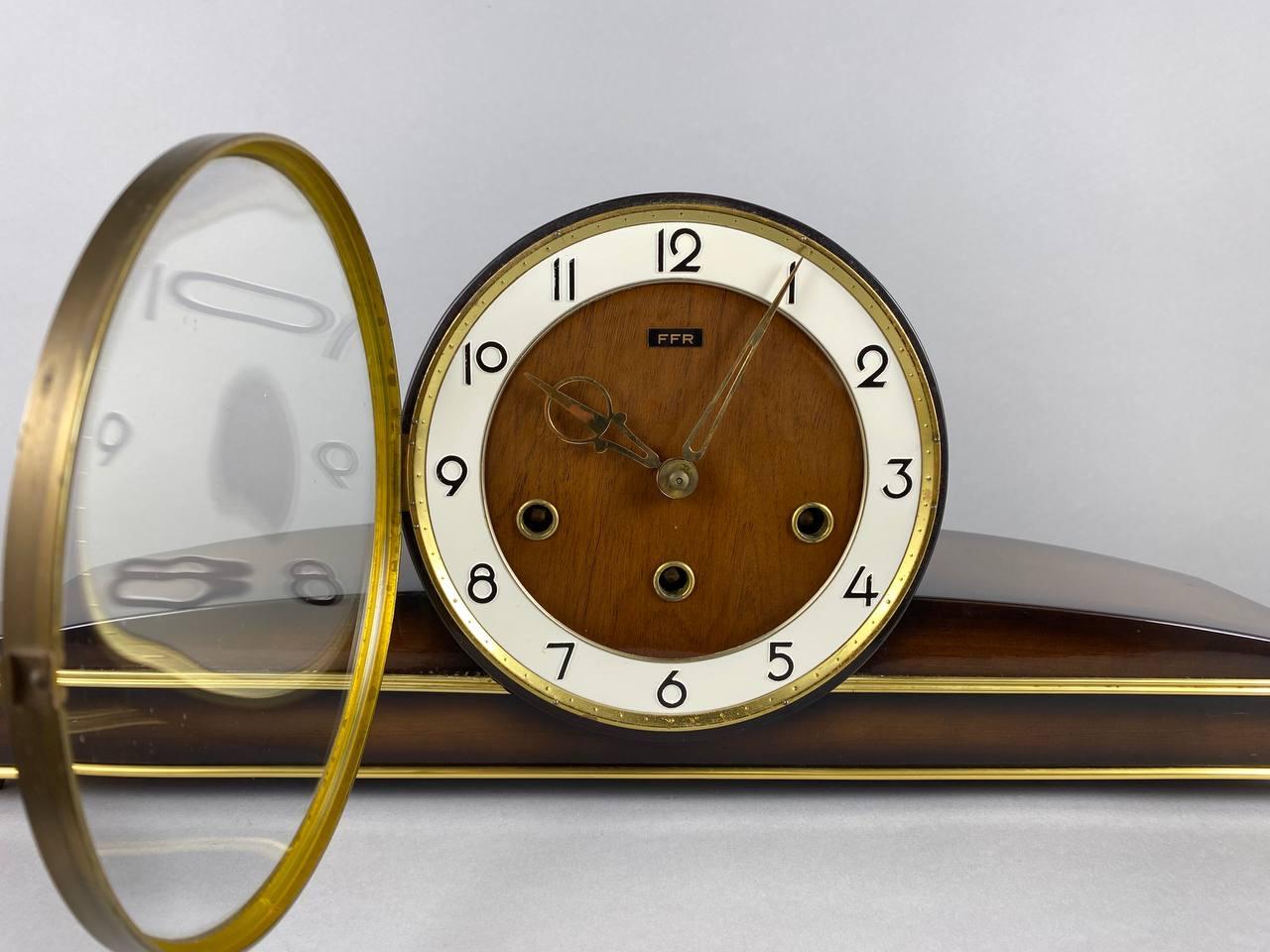 Mid-20th Century Mid-Century Mantel Wooden Clock from FFR, France, 1960s
