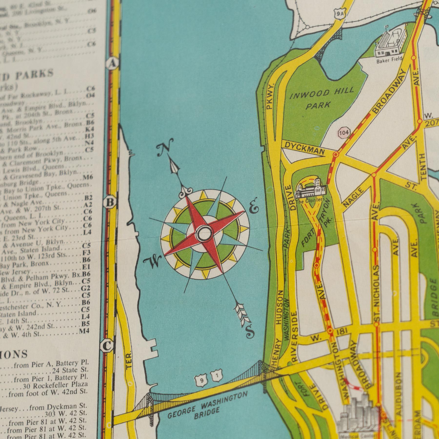 Mid-Century Map of New York, Framed in Black Lacquered Wood For Sale 3