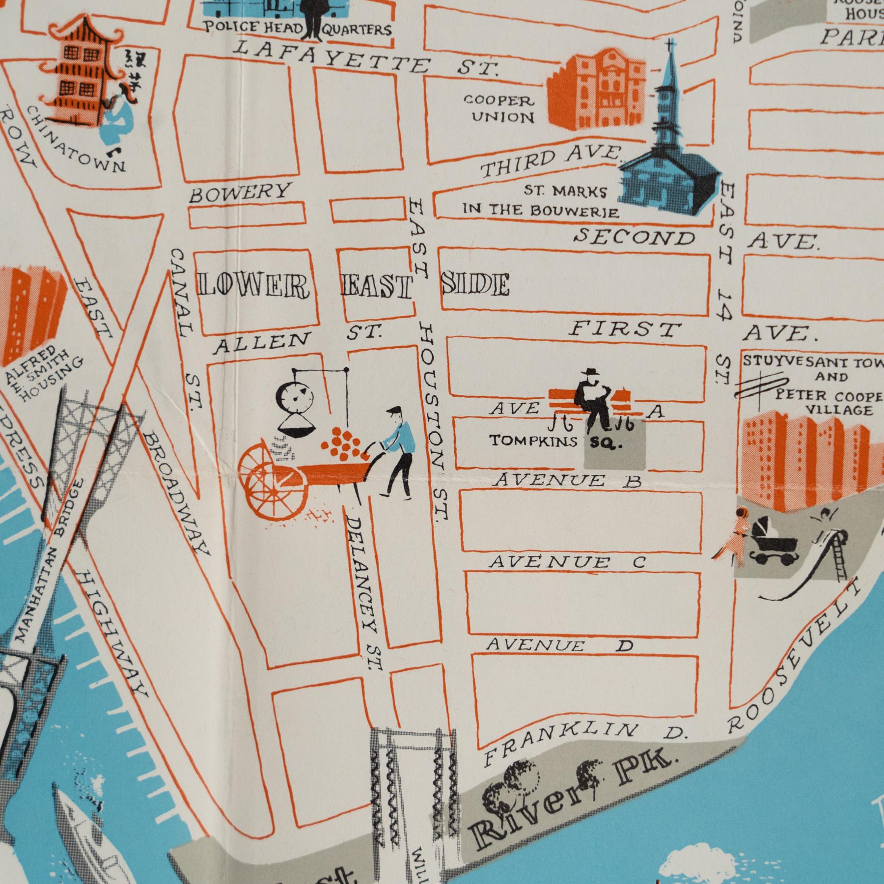 Map von New York aus der Mitte des Jahrhunderts, gerahmt in schwarz lackiertem Holz im Angebot 3