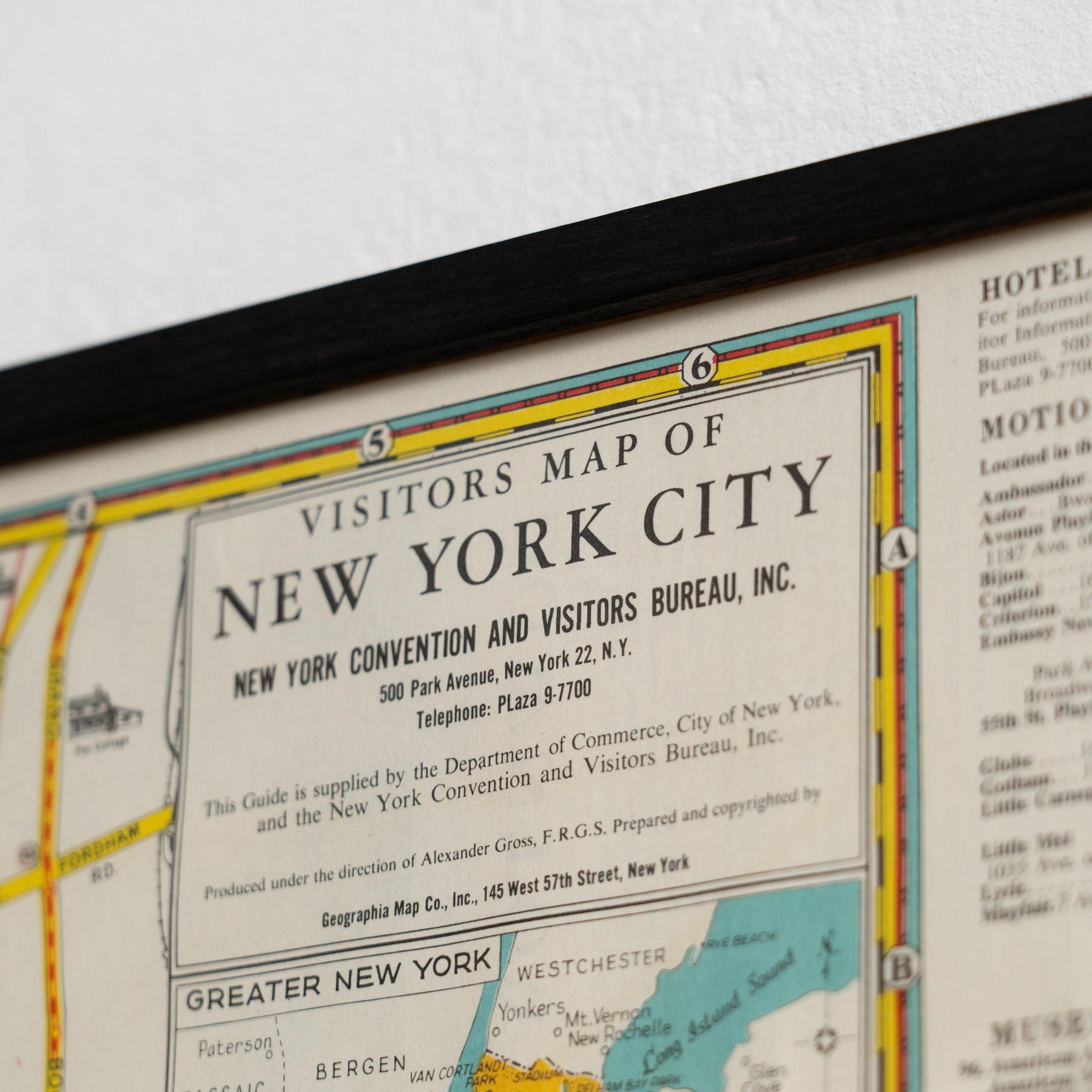Mid-Century Map of New York, Framed in Black Lacquered Wood For Sale 4