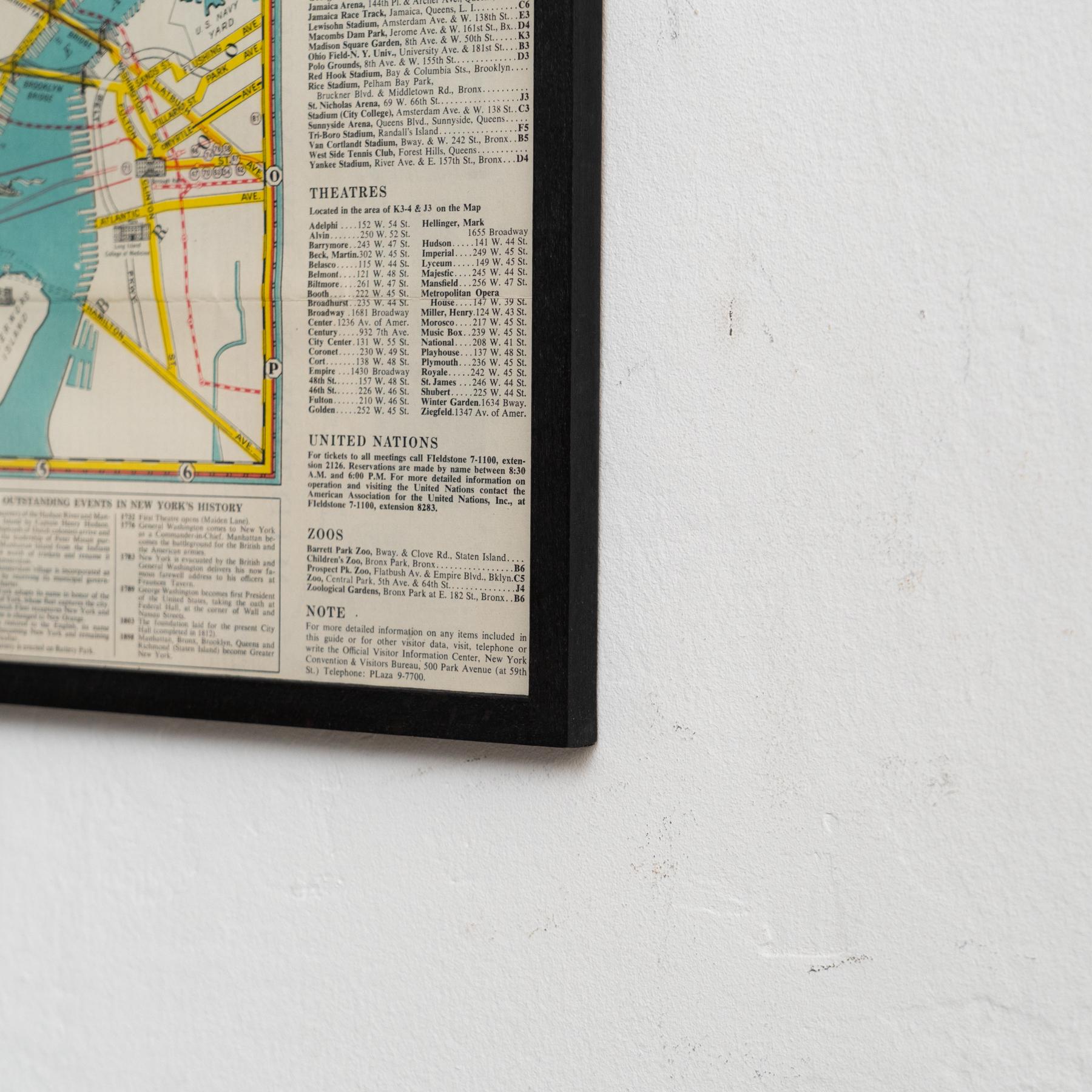 Mid-Century Map of New York, Framed in Black Lacquered Wood For Sale 5