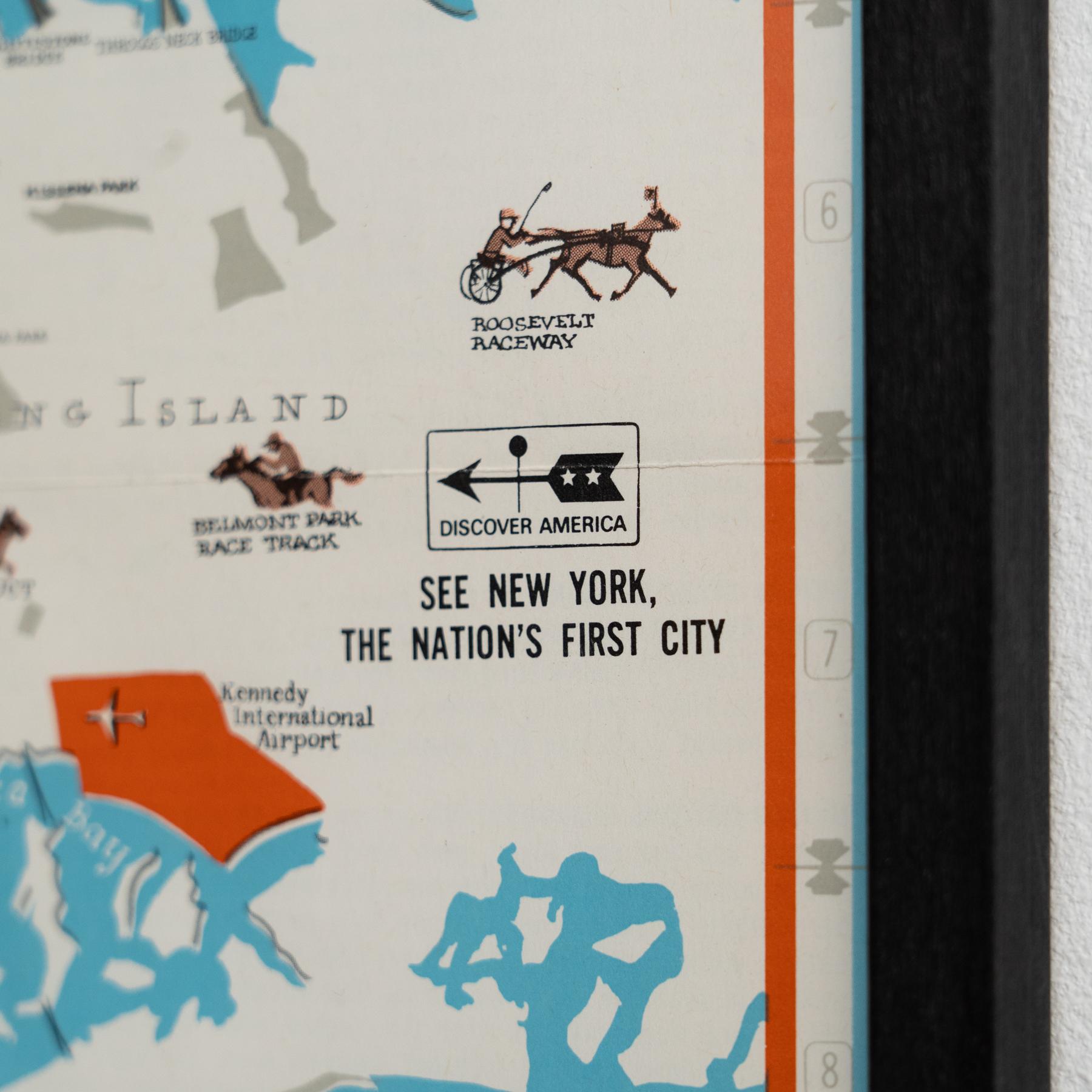 Map von New York aus der Mitte des Jahrhunderts, gerahmt in schwarz lackiertem Holz im Angebot 5