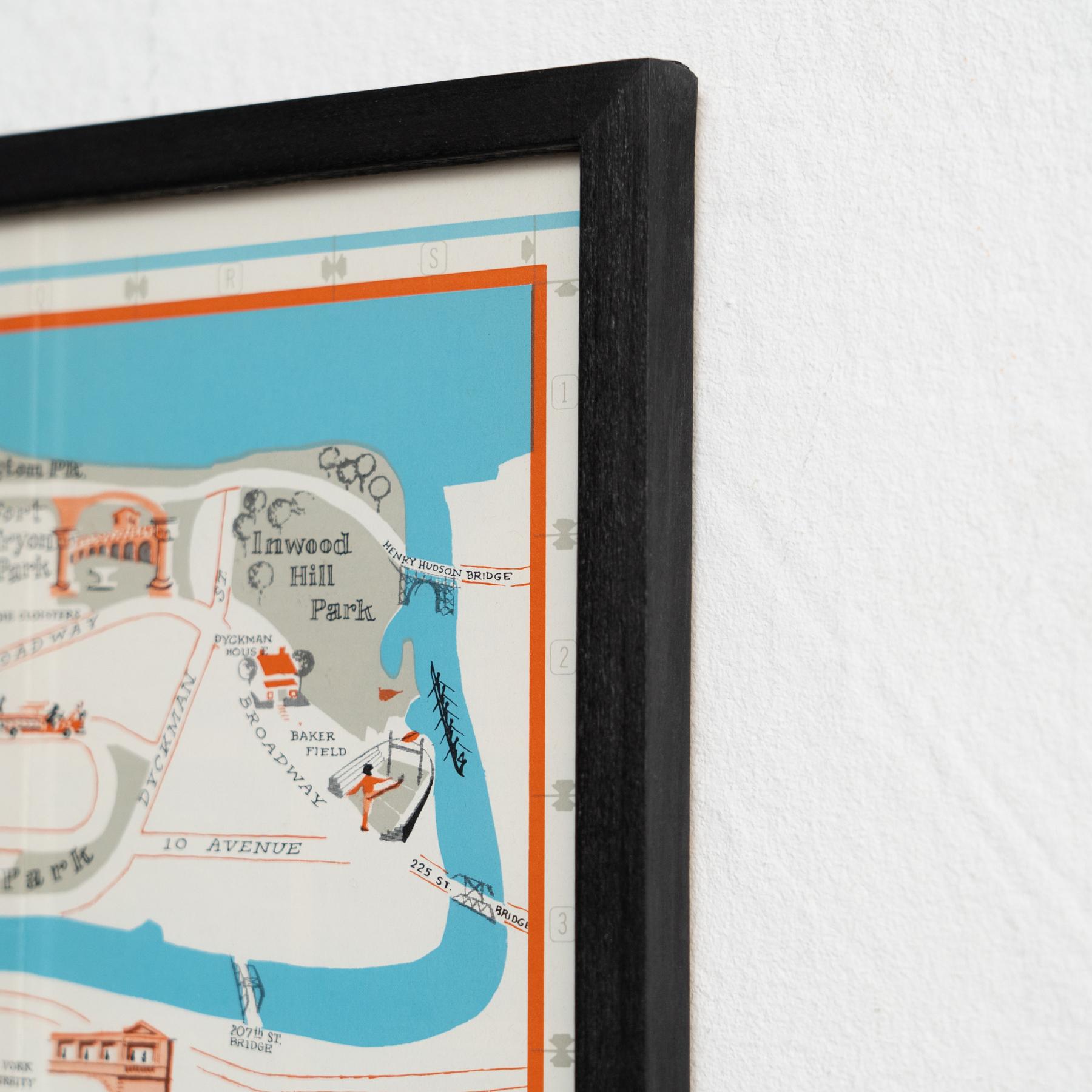 Map von New York aus der Mitte des Jahrhunderts, gerahmt in schwarz lackiertem Holz im Angebot 6