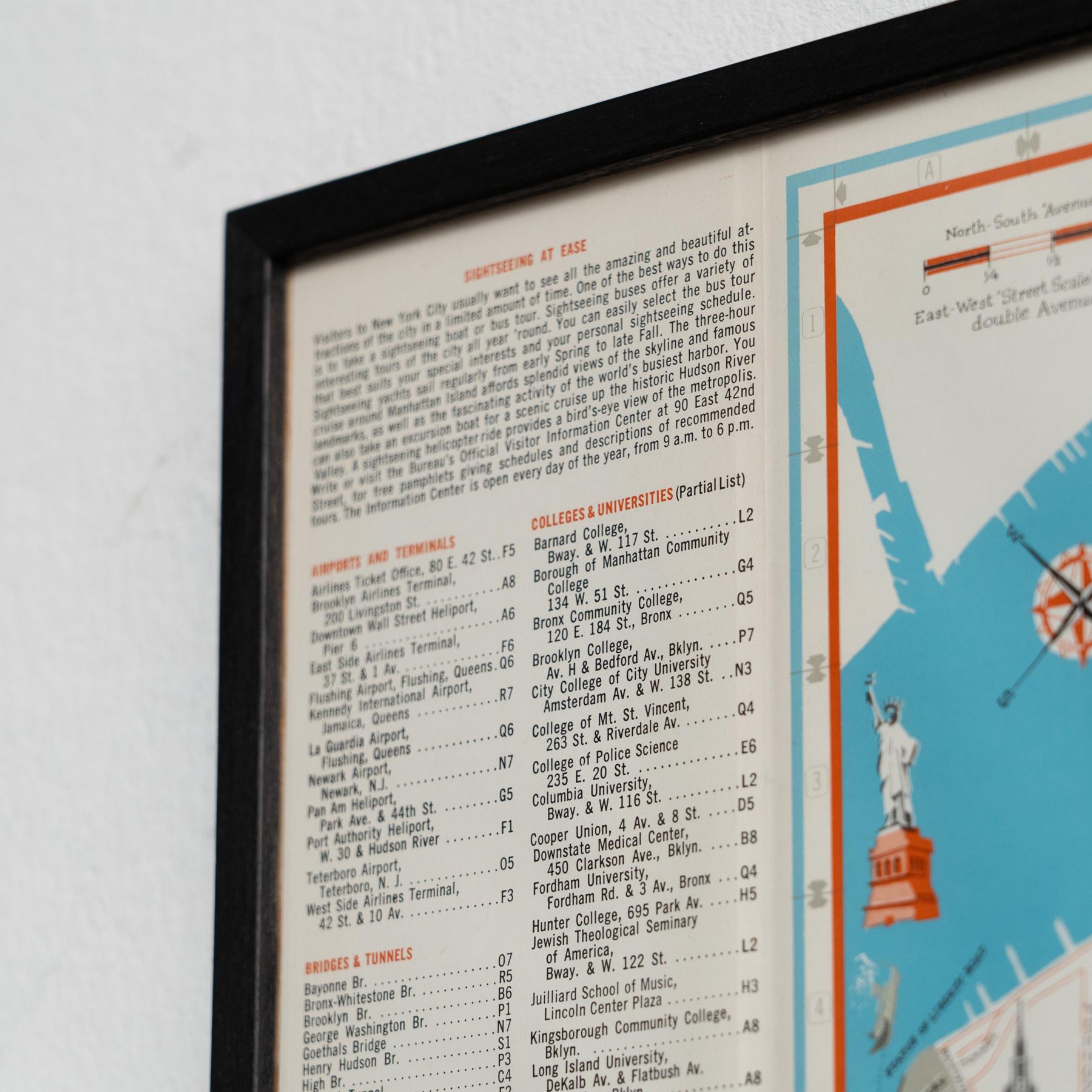 Map von New York aus der Mitte des Jahrhunderts, gerahmt in schwarz lackiertem Holz im Angebot 7