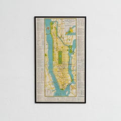 Mappa di New York di metà secolo, incorniciata in legno laccato nero