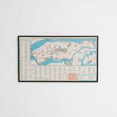 Mapa de Nueva York de mediados de siglo, enmarcado en madera lacada en negro