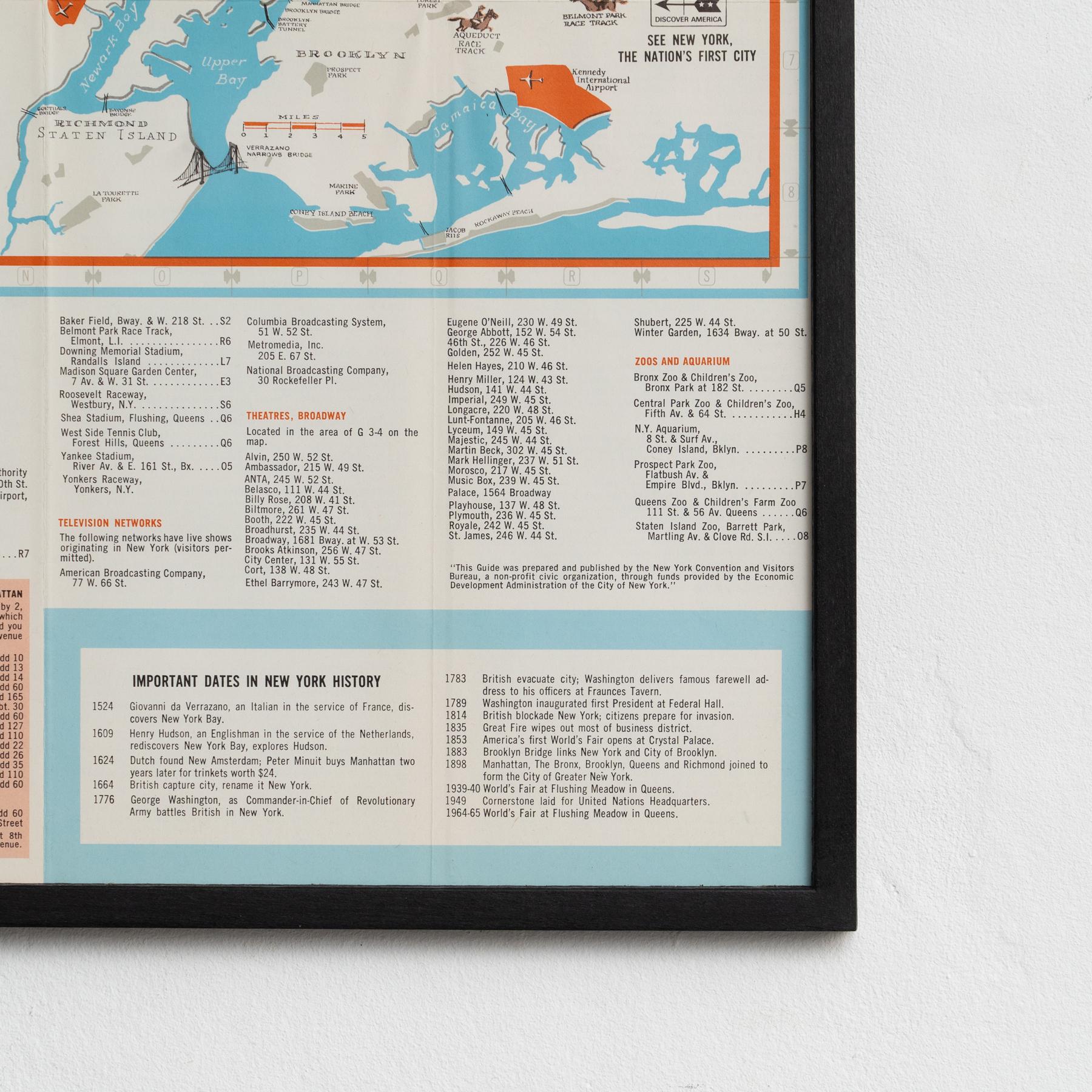 Map von New York aus der Mitte des Jahrhunderts, gerahmt in schwarz lackiertem Holz (Papier) im Angebot