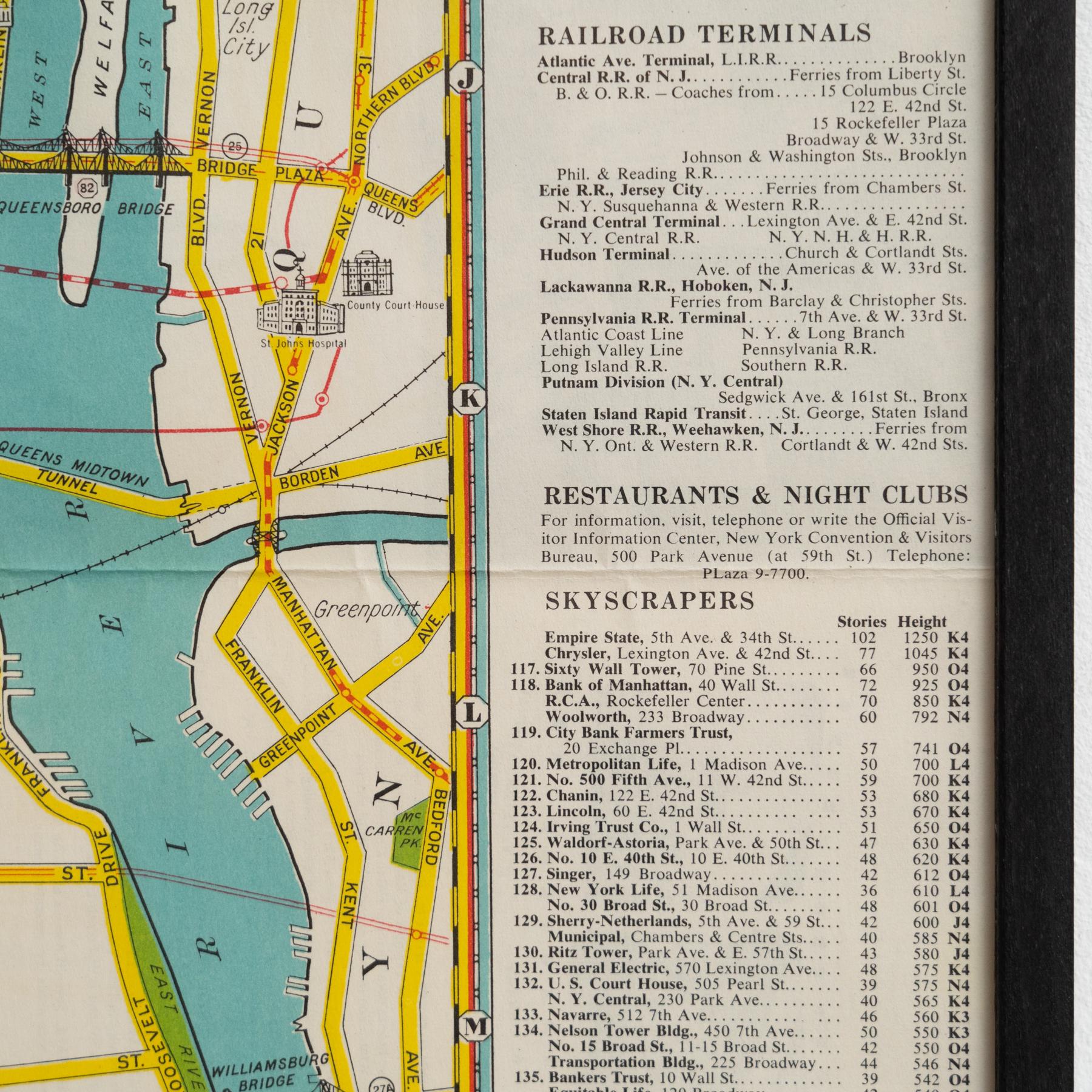 Mid-Century Map of New York, Framed in Black Lacquered Wood For Sale 1