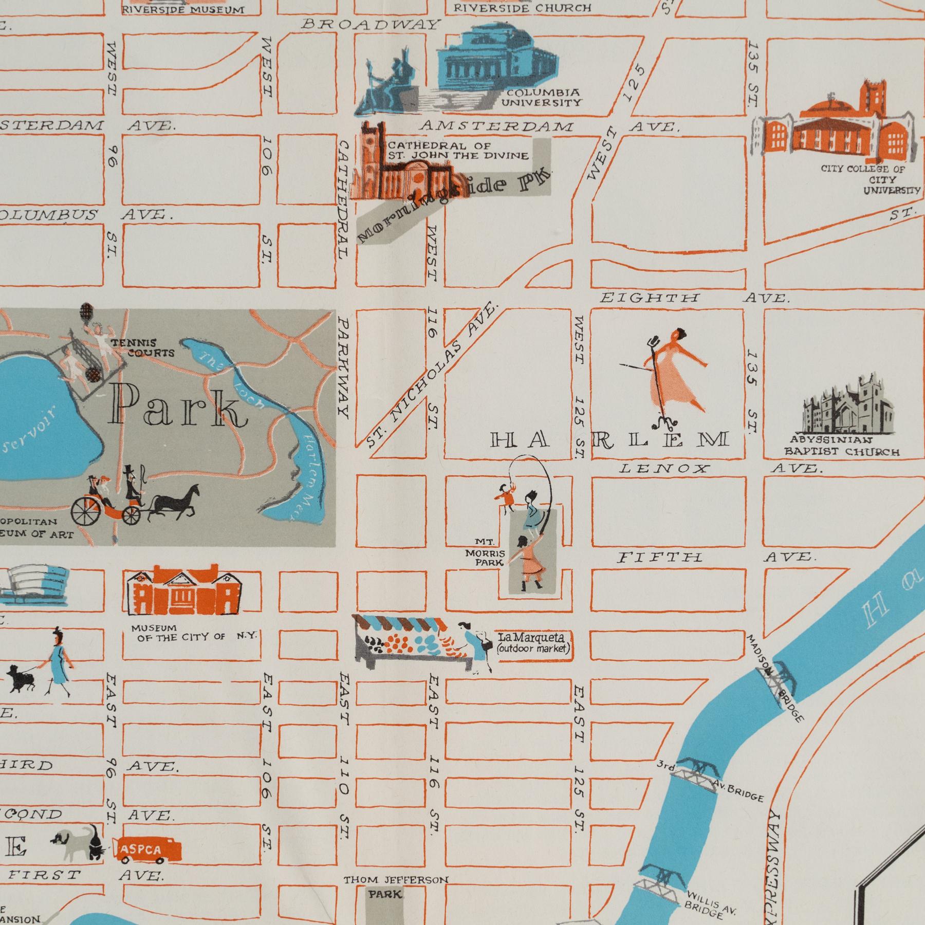 Map von New York aus der Mitte des Jahrhunderts, gerahmt in schwarz lackiertem Holz im Angebot 2