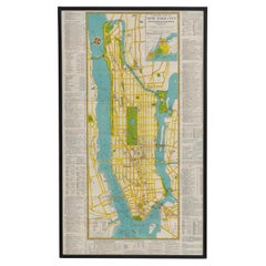 Mappa di New York di metà secolo, incorniciata in legno laccato nero
