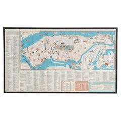 Mapa de Nueva York de mediados de siglo, enmarcado en madera lacada en negro