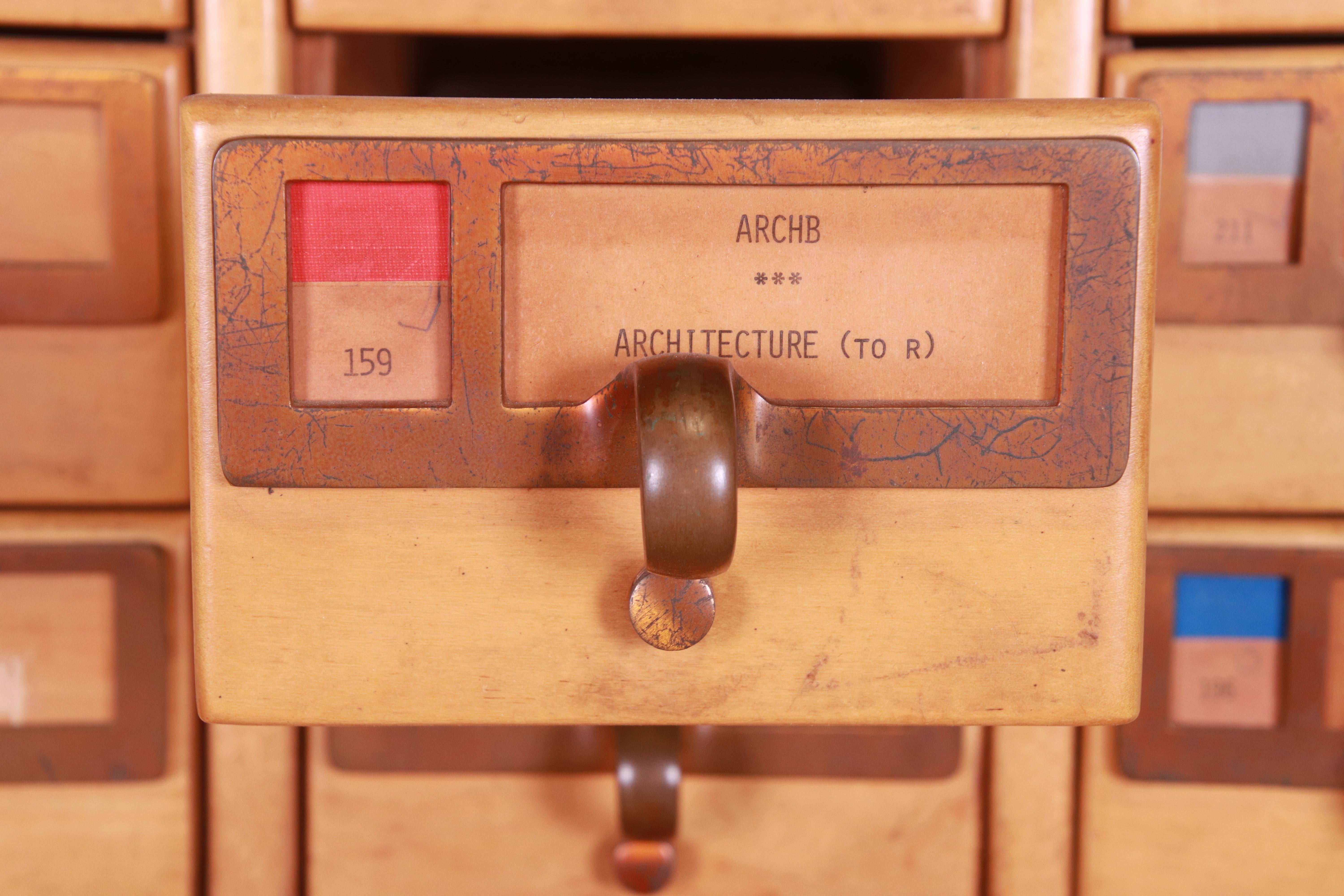 Brass Midcentury Maple 72-Drawer Library Card Catalog Cabinet, circa 1940s