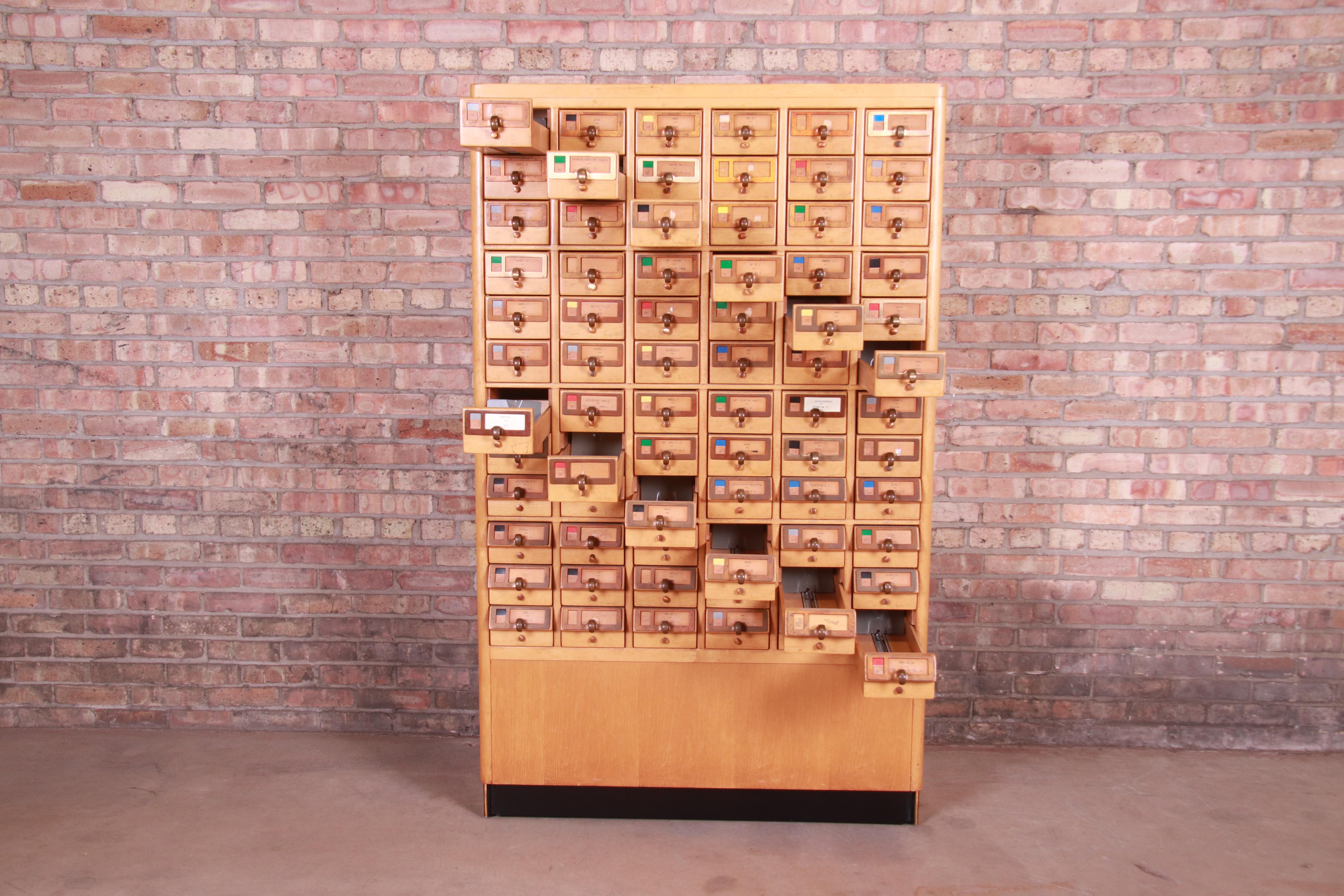Midcentury Maple 72-Drawer Library Card Catalog Cabinet, circa 1940s 1