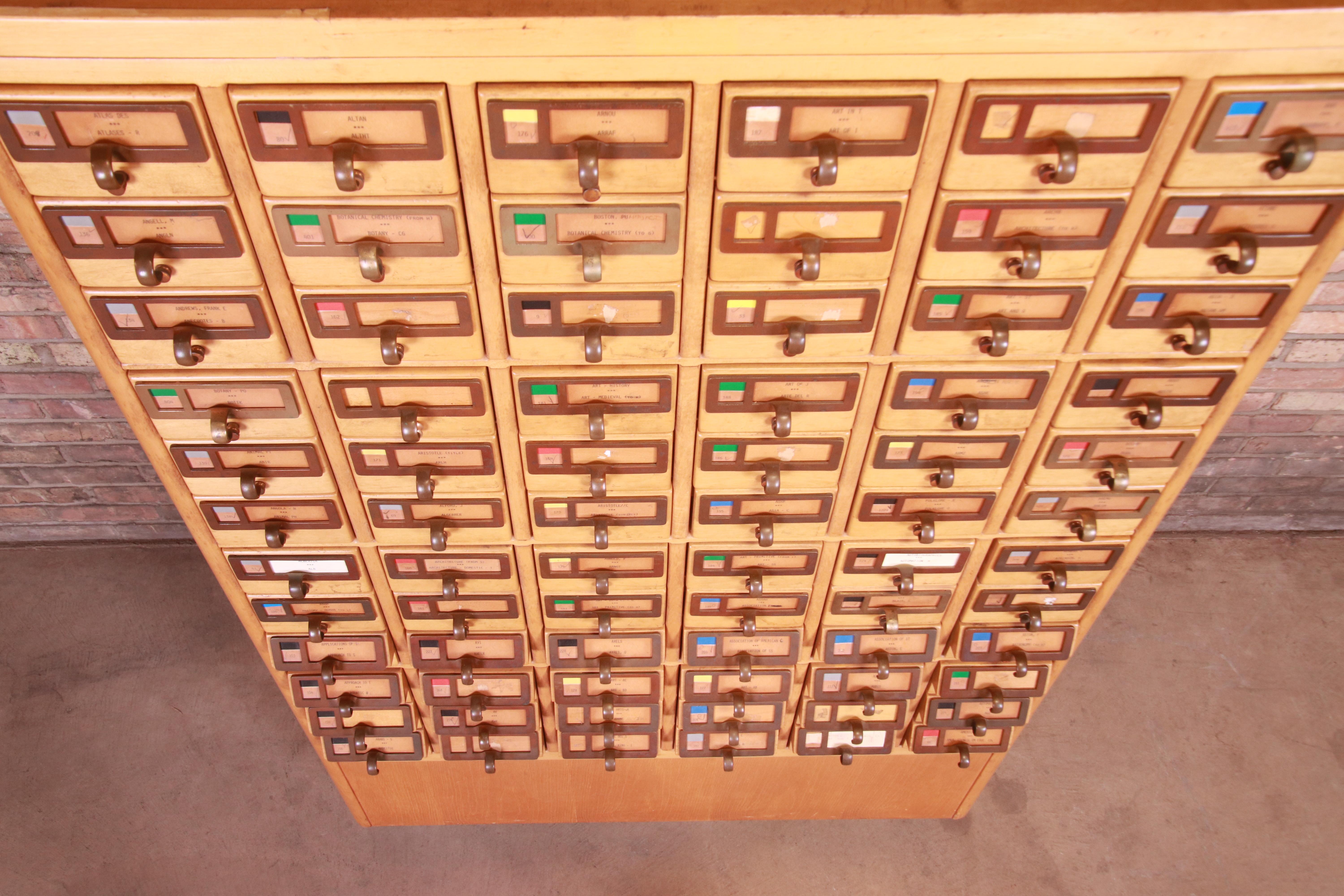 Mid-Century Modern Midcentury Maple 72-Drawer Library Card Catalog Cabinet, circa 1940s