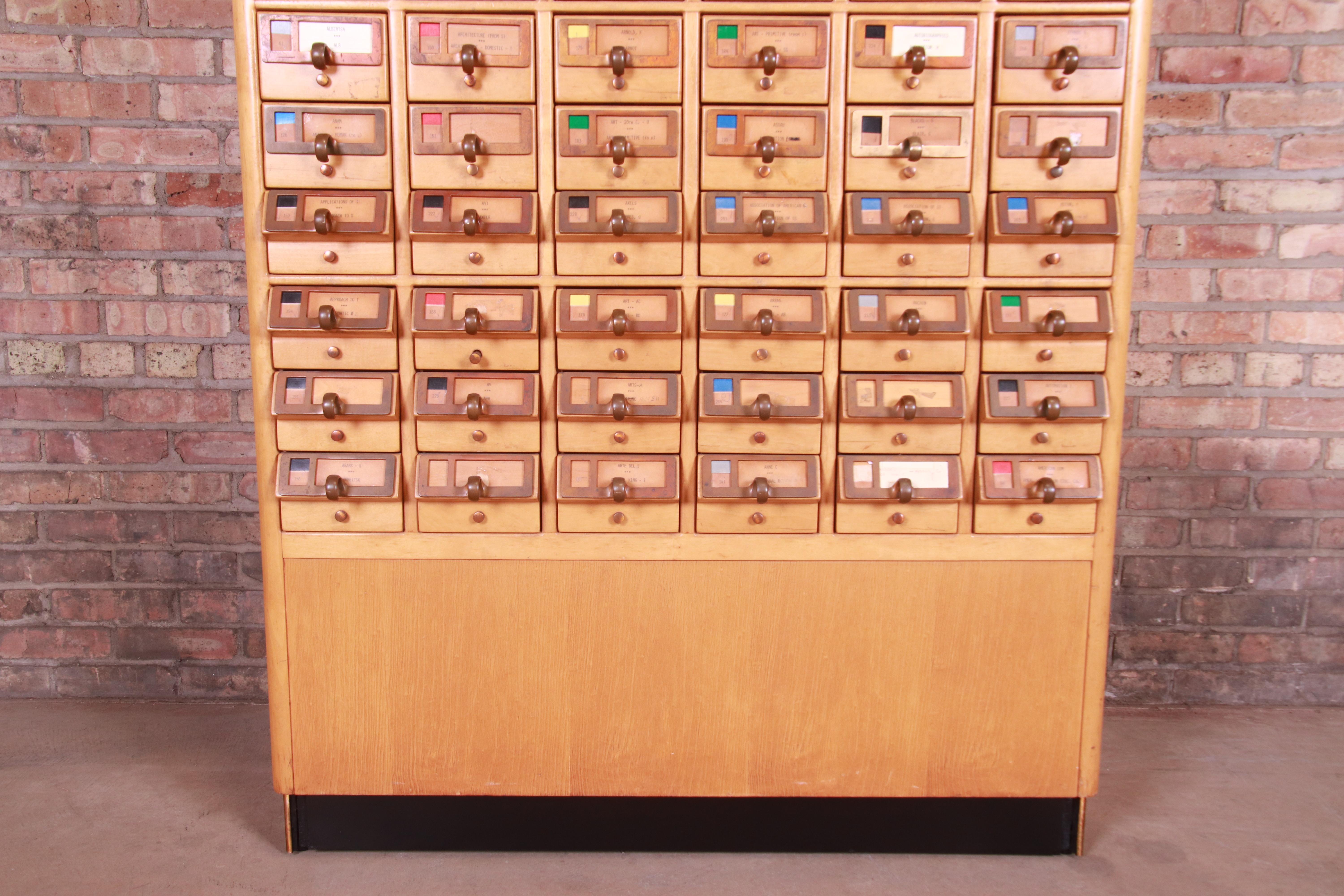 Midcentury Maple 72-Drawer Library Card Catalog Cabinet, circa 1940s In Good Condition In South Bend, IN