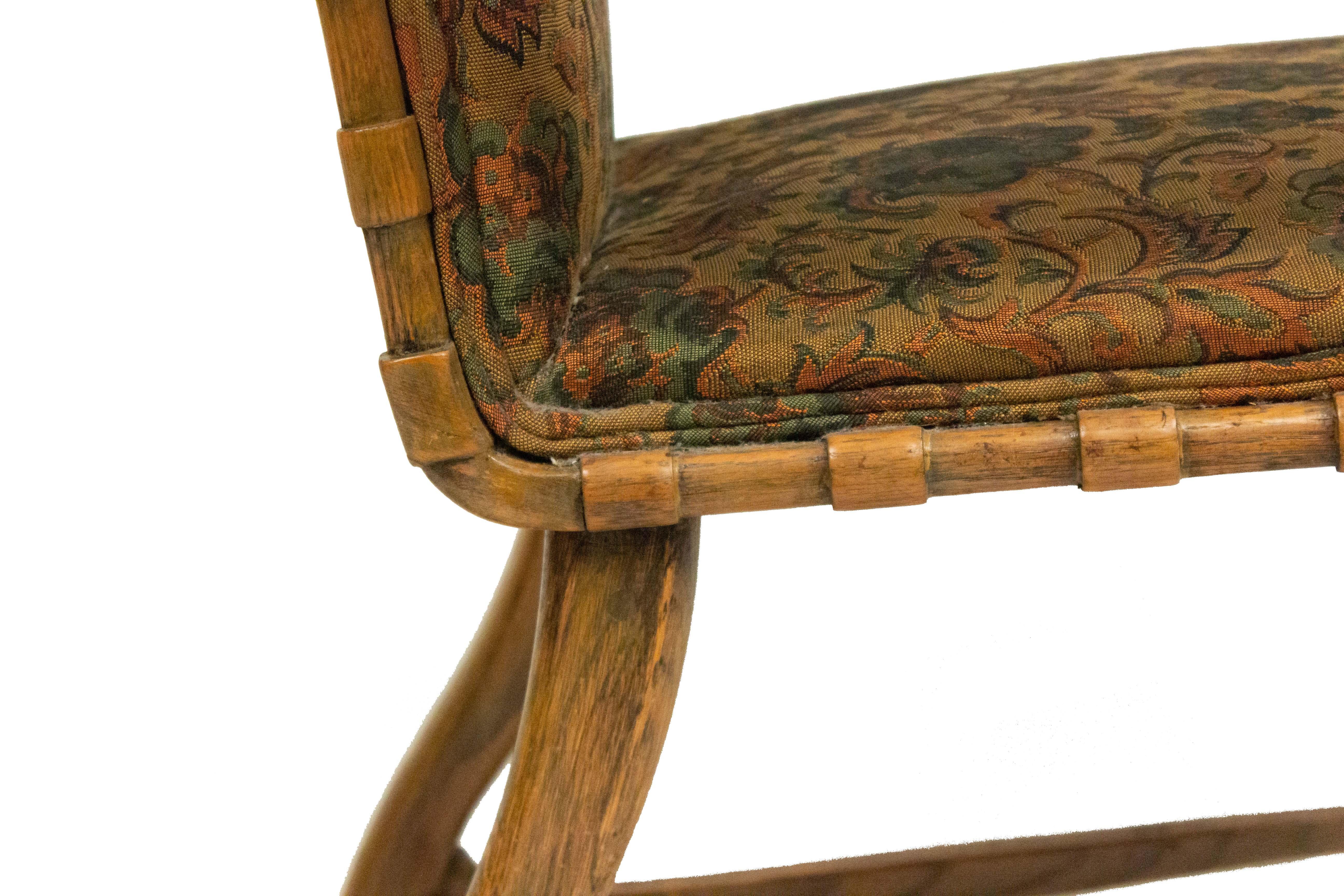 20th Century Mid-Century Maple and Floral Upholstered Studio Armchairs For Sale