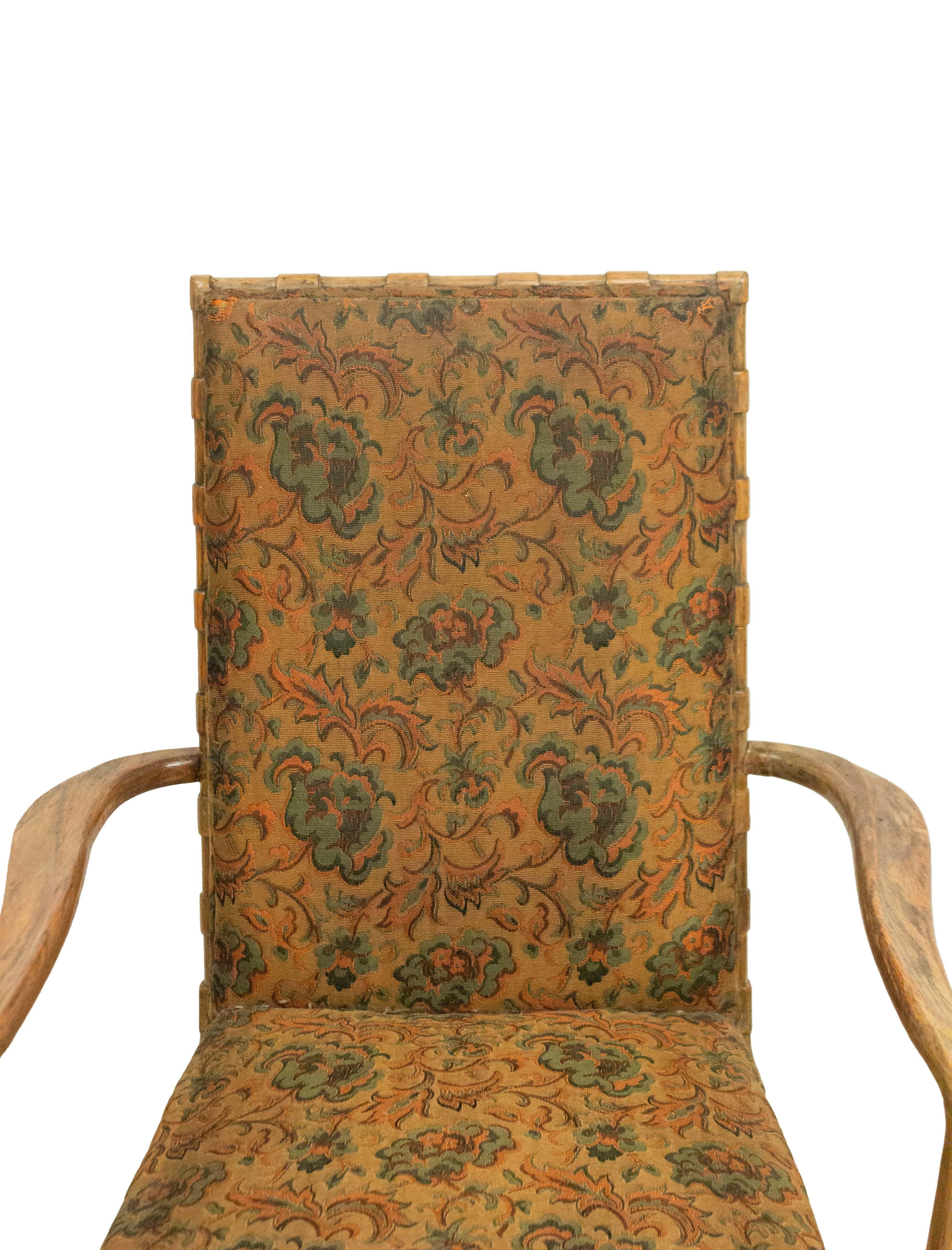 Mid-Century Maple and Floral Upholstered Studio Armchairs For Sale 1