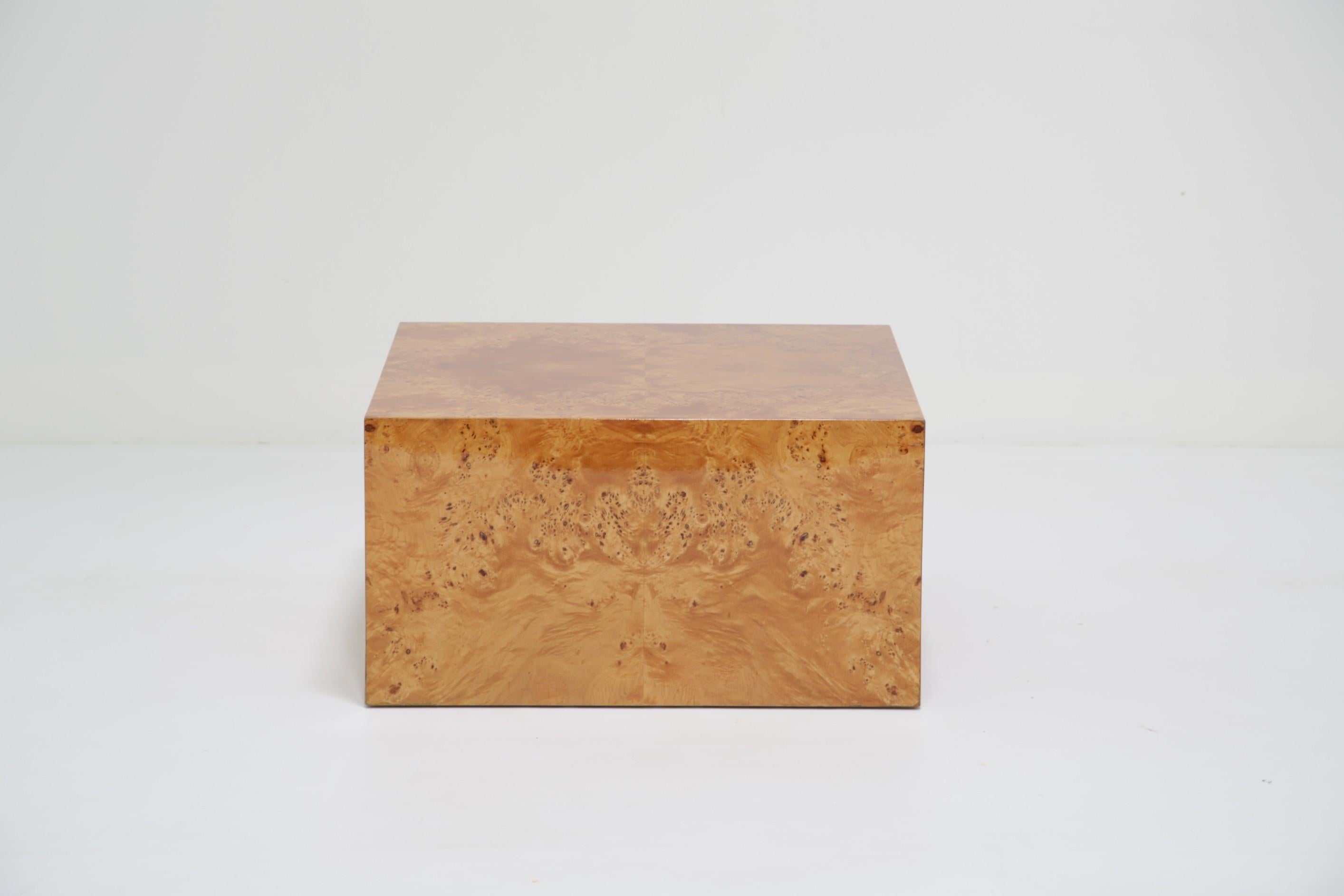 American Mid-Century Maple Burl Cube Coffee Table by Paul Mayen for Habitat Intl., 1970s For Sale