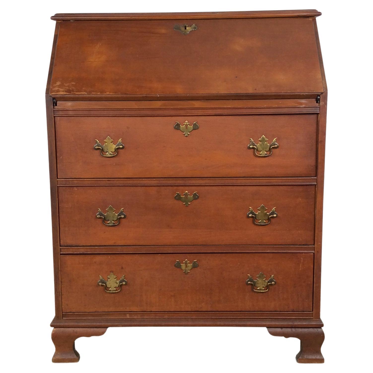 Mid Century Maple Drop Front Secretary Writing Desk