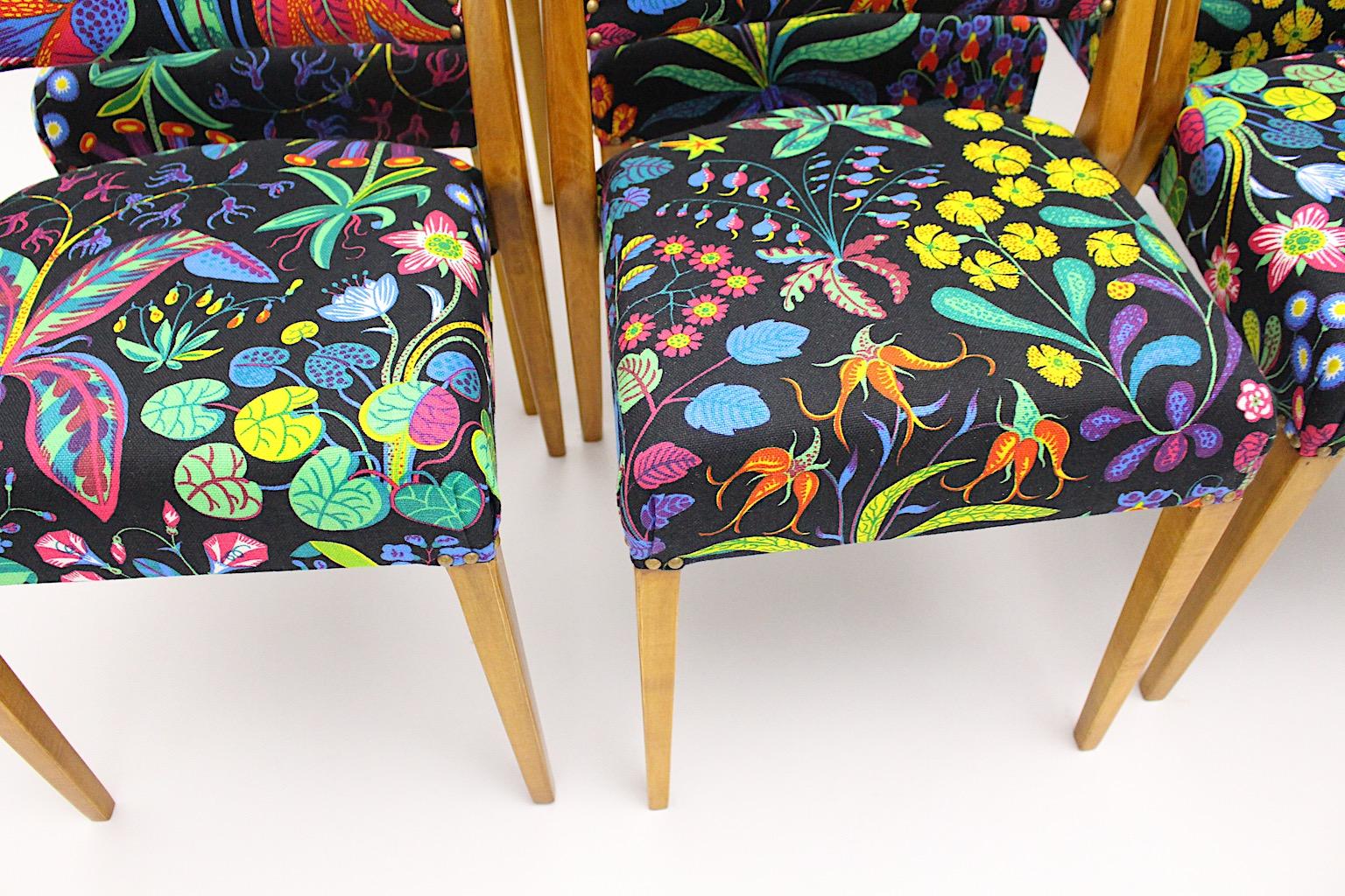 Modernist Maple Josef Frank Fabric Eight Dining Chairs Karl Schwanzer, 1950s For Sale 8