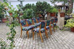 Modernist Maple Josef Frank Fabric Eight Dining Chairs Karl Schwanzer, 1950s