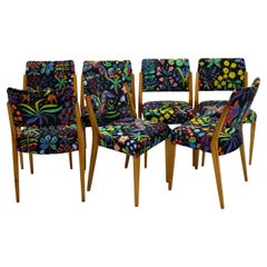 Modernist Maple Josef Frank Fabric Eight Dining Chairs Karl Schwanzer, 1950s