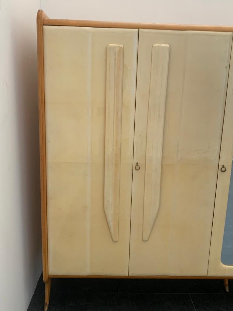 Mid-Century Modern Midcentury Maple Wardrobe with Brass Tips For Sale